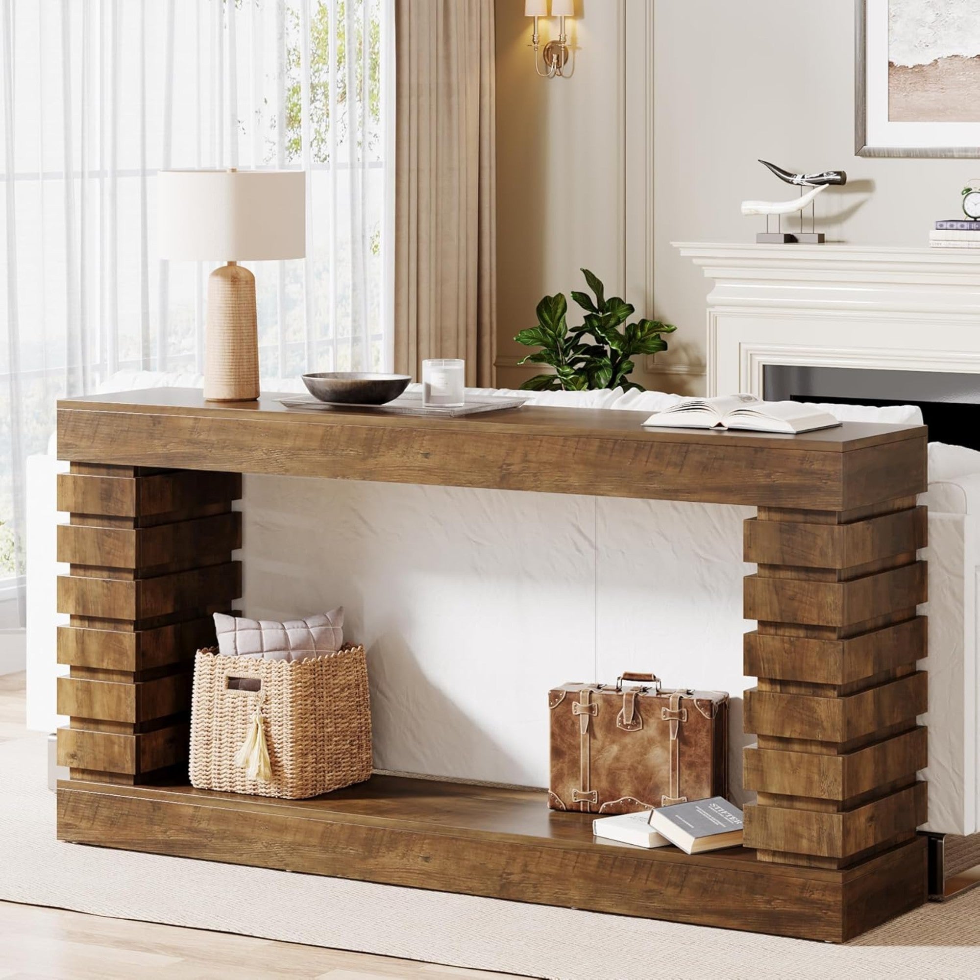 70.87' Narrow Brown Wood Console Table