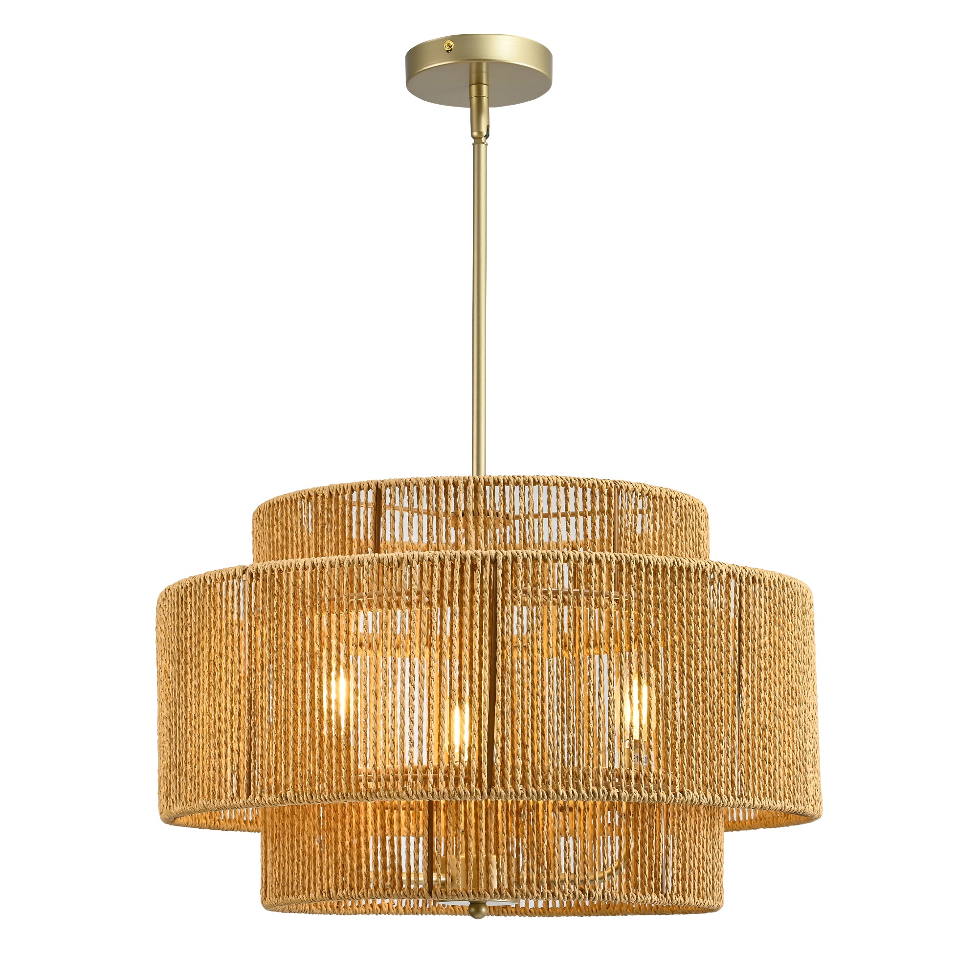 Boho Rattan Chandelier, 3-Light