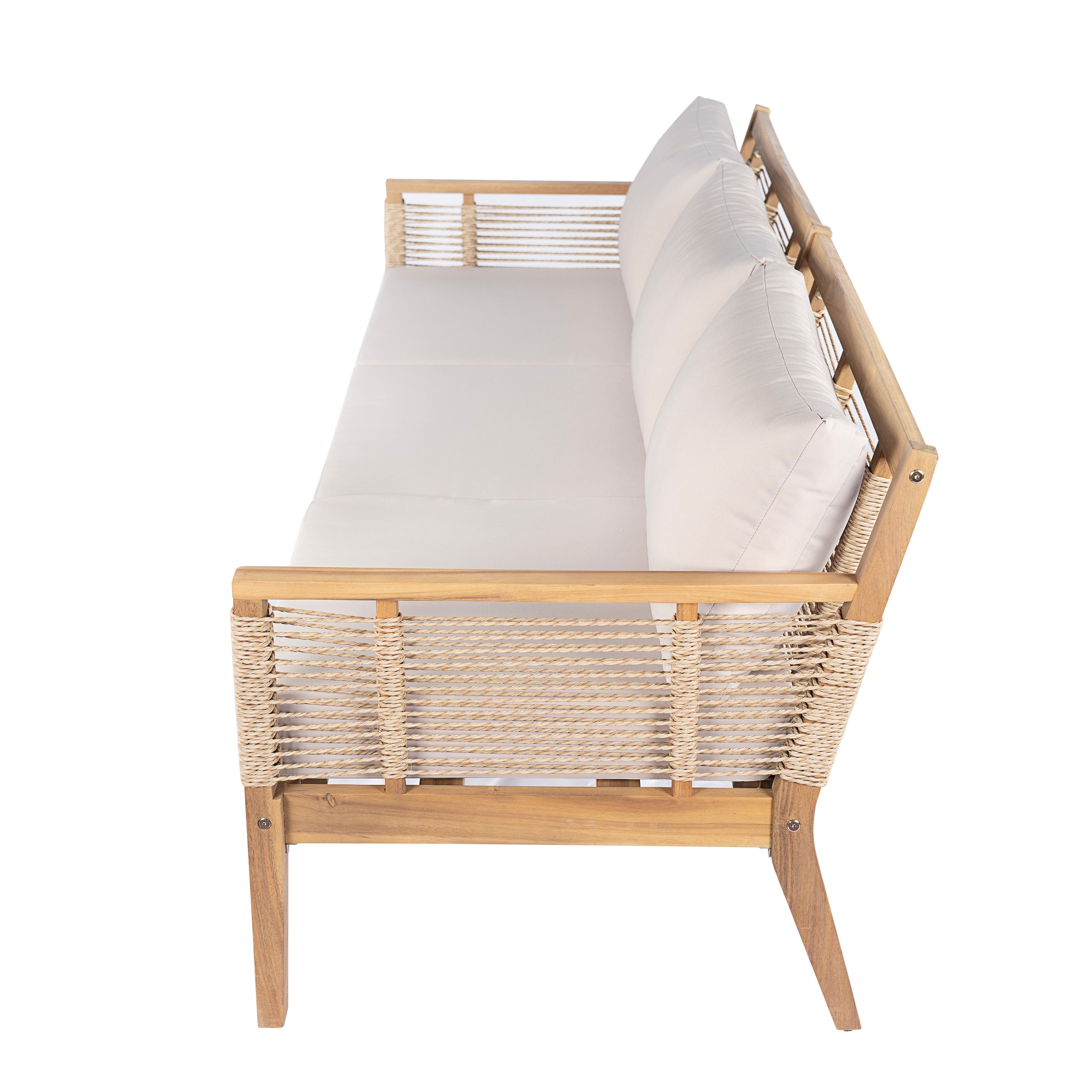 Kirana Outdoor Patio Acacia Wood 3-Seater Sofa Set with 2 Coffee Tables