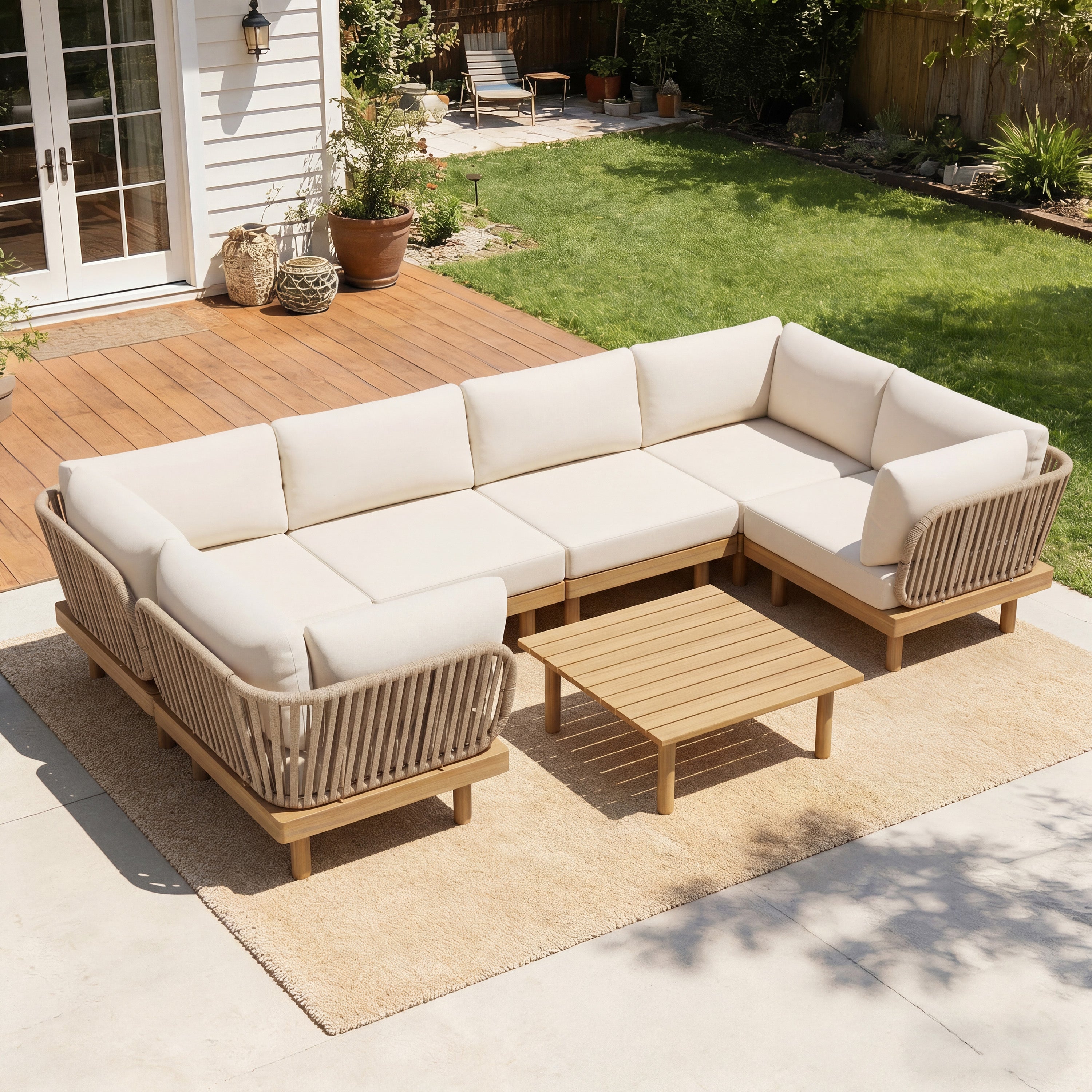 Sebastian 7-Piece Acacia Wood Outdoor Sectional Sofa Set