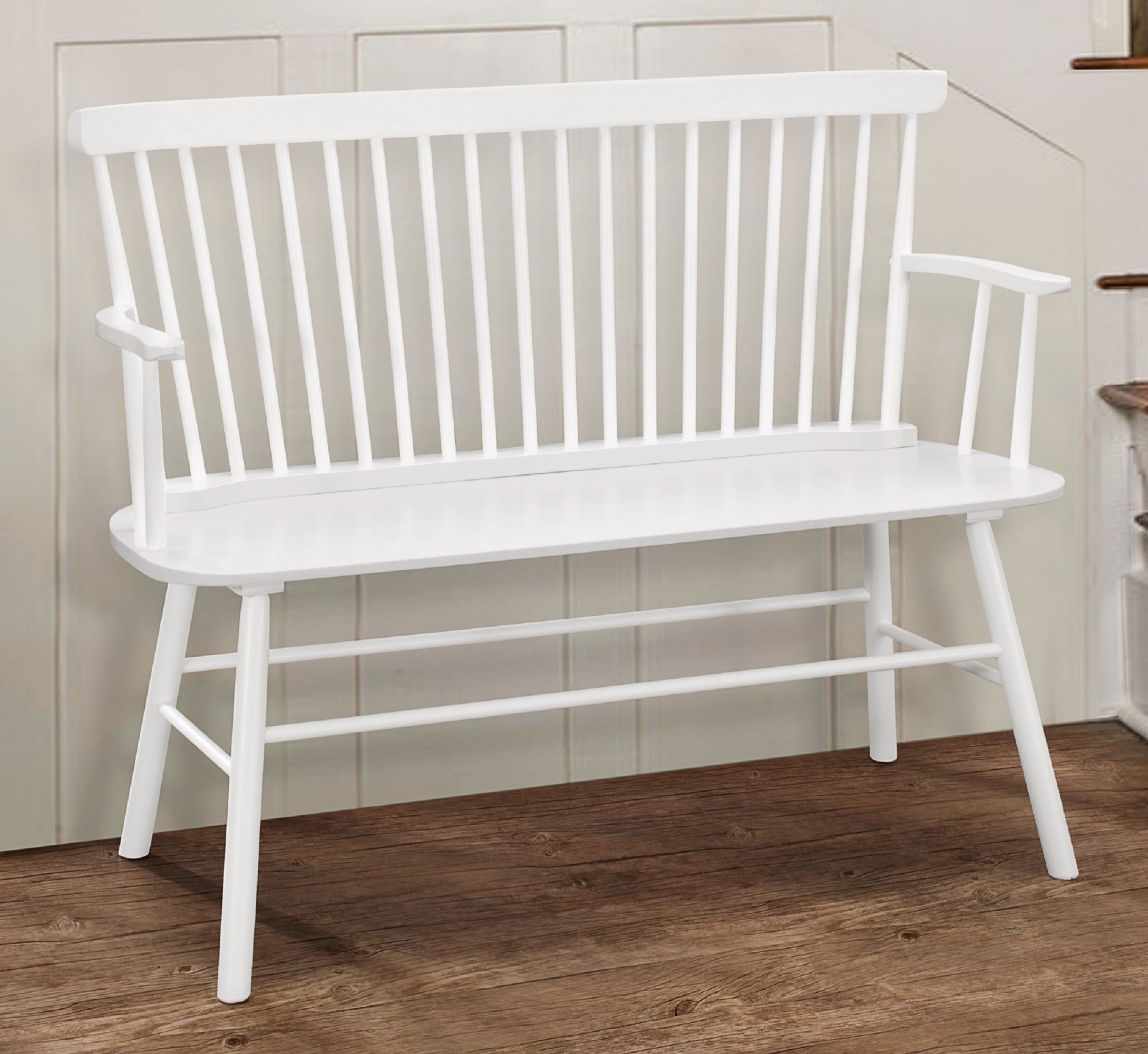 Farmhouse Vintage-Style Wood Spindle Back Bench