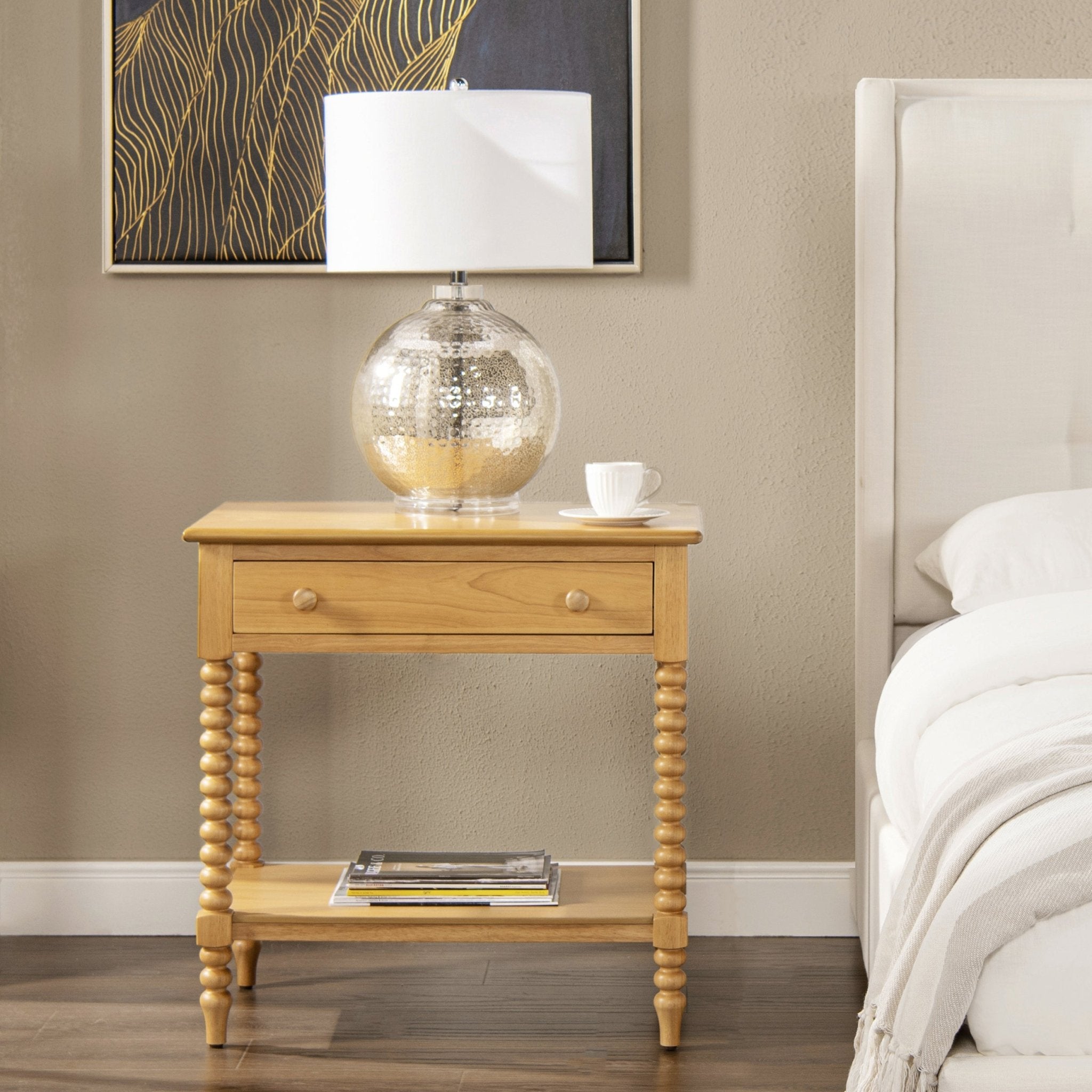 28" Side Table with Turned Legs, Shelf and Drawer - Side Tables