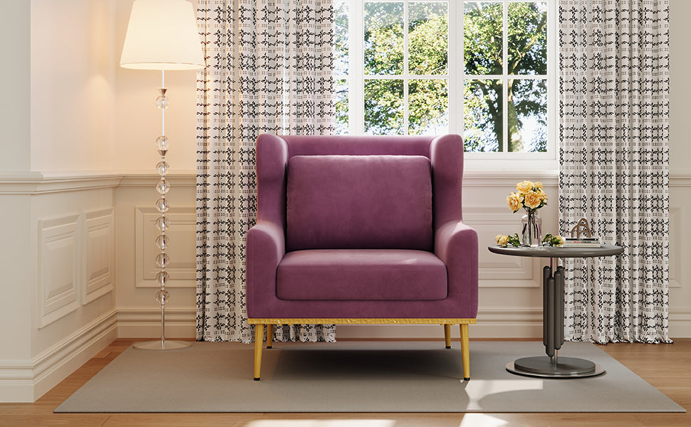 Modern Armchair Velvet Accent Chair Reading Chair Single Sofa Chair for Living Room, Bedroom, or Reading Corner, Beige