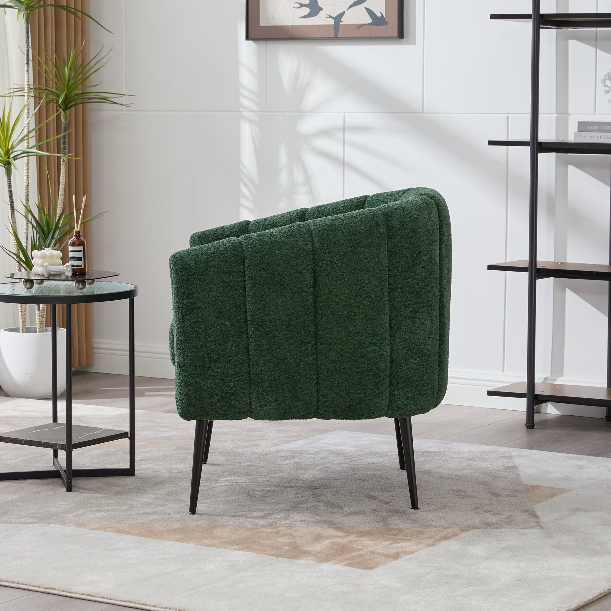 Channel Tufted Chenille Vanity Barrel Accent Chair with Metal Legs