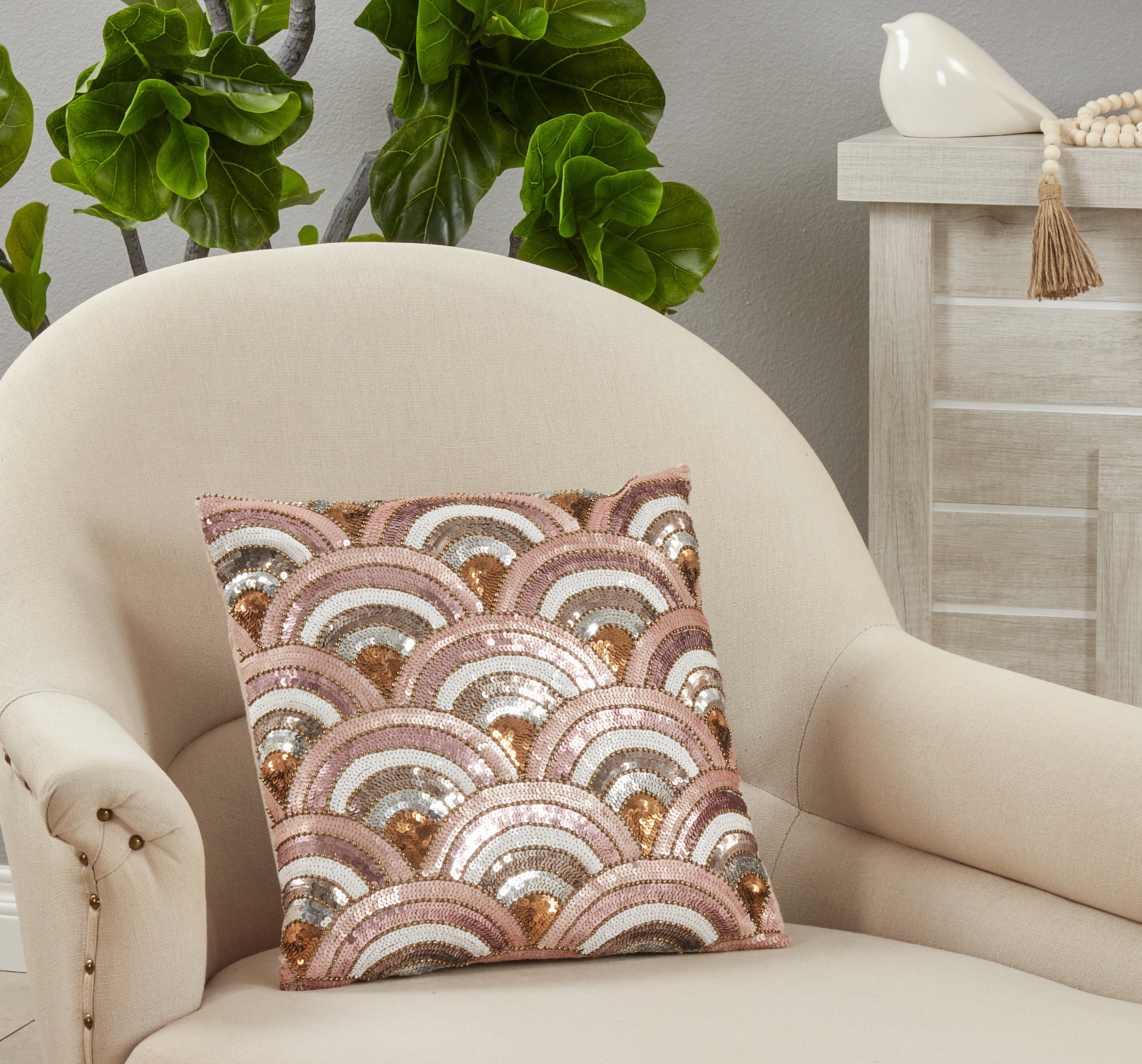 Beaded Scallop Throw Pillow