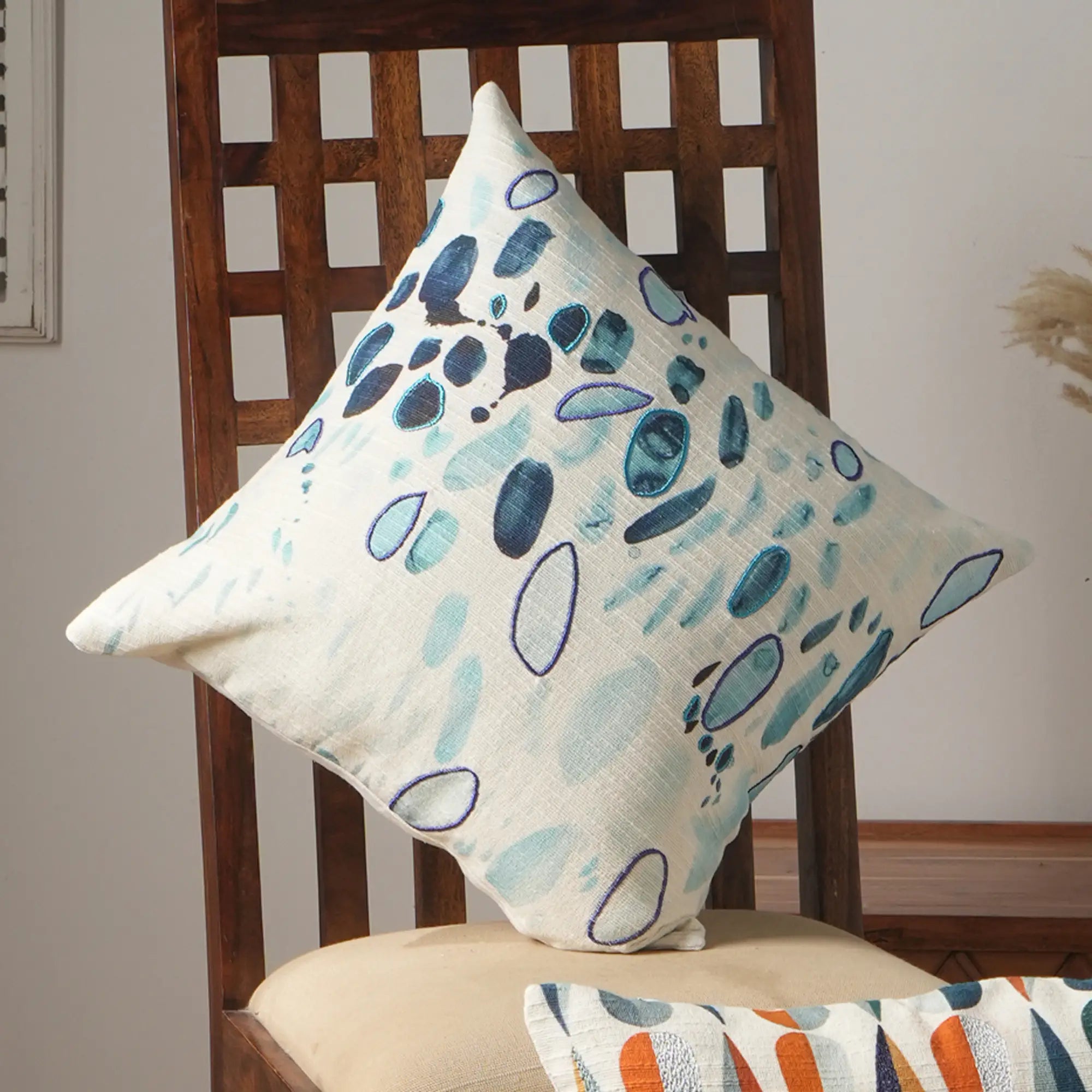Coastal Droplets Printed & Embroidered Pillow