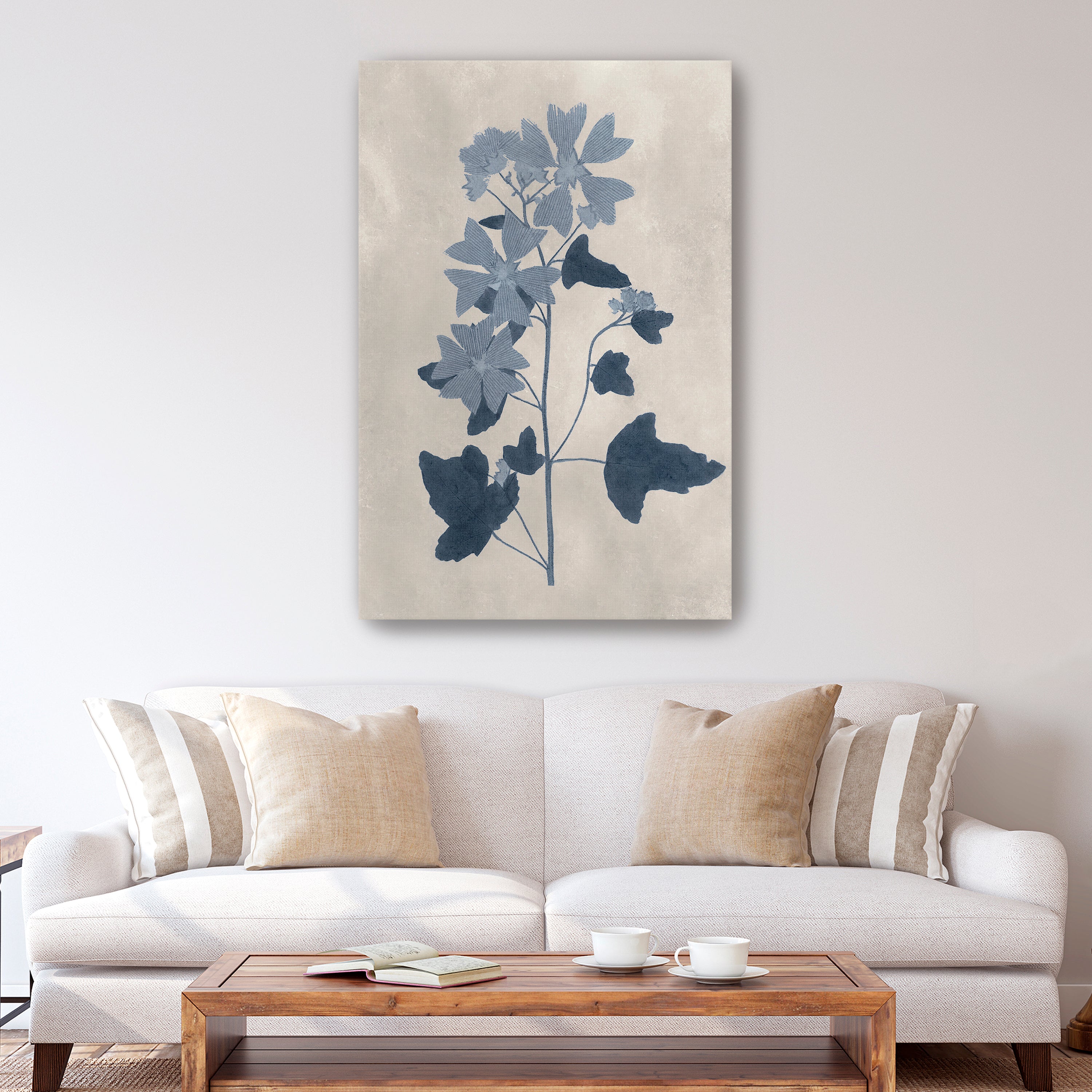Navy Pressed Flowers VII Canvas Giclee