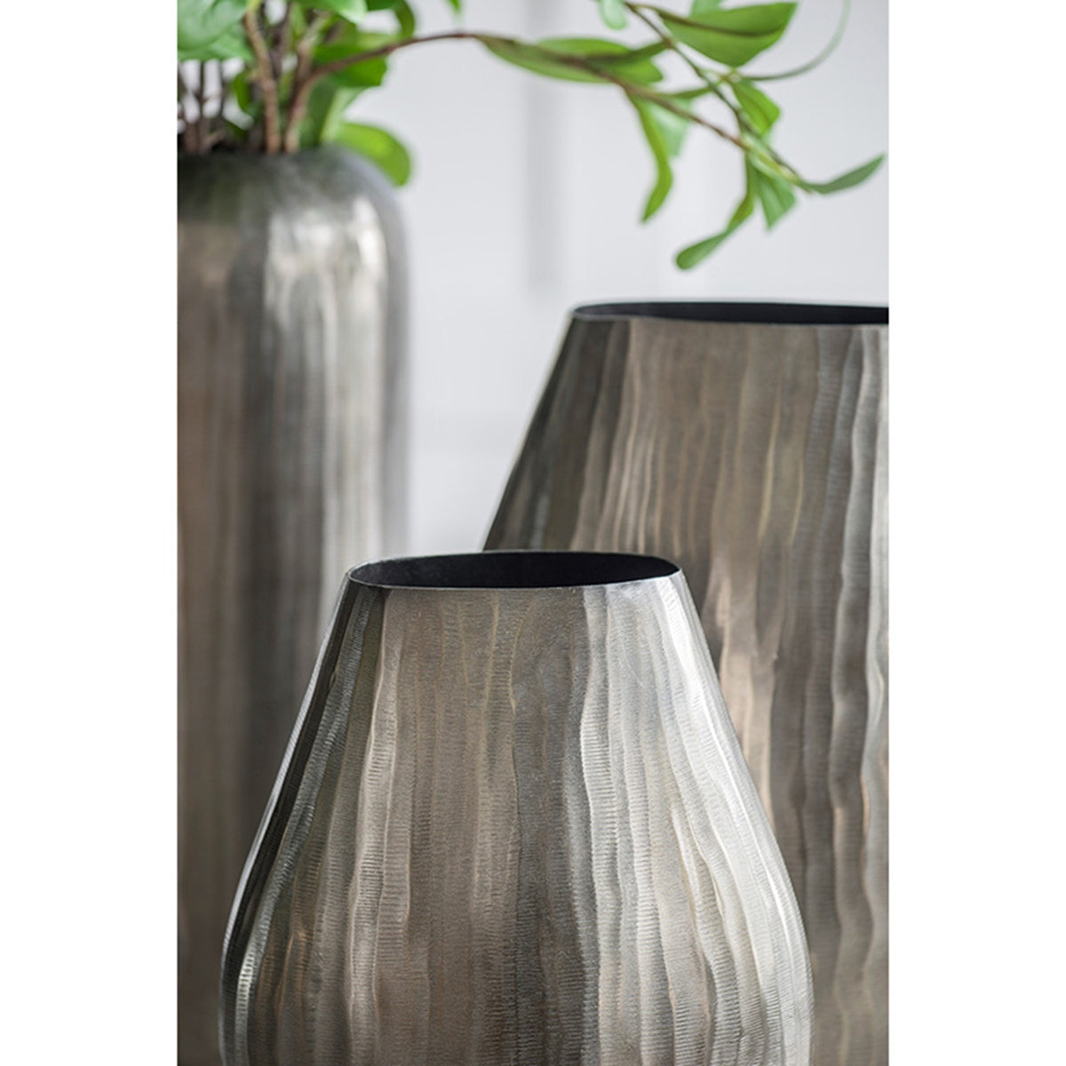 Large Aluminum Layered Chisel Oval Vase