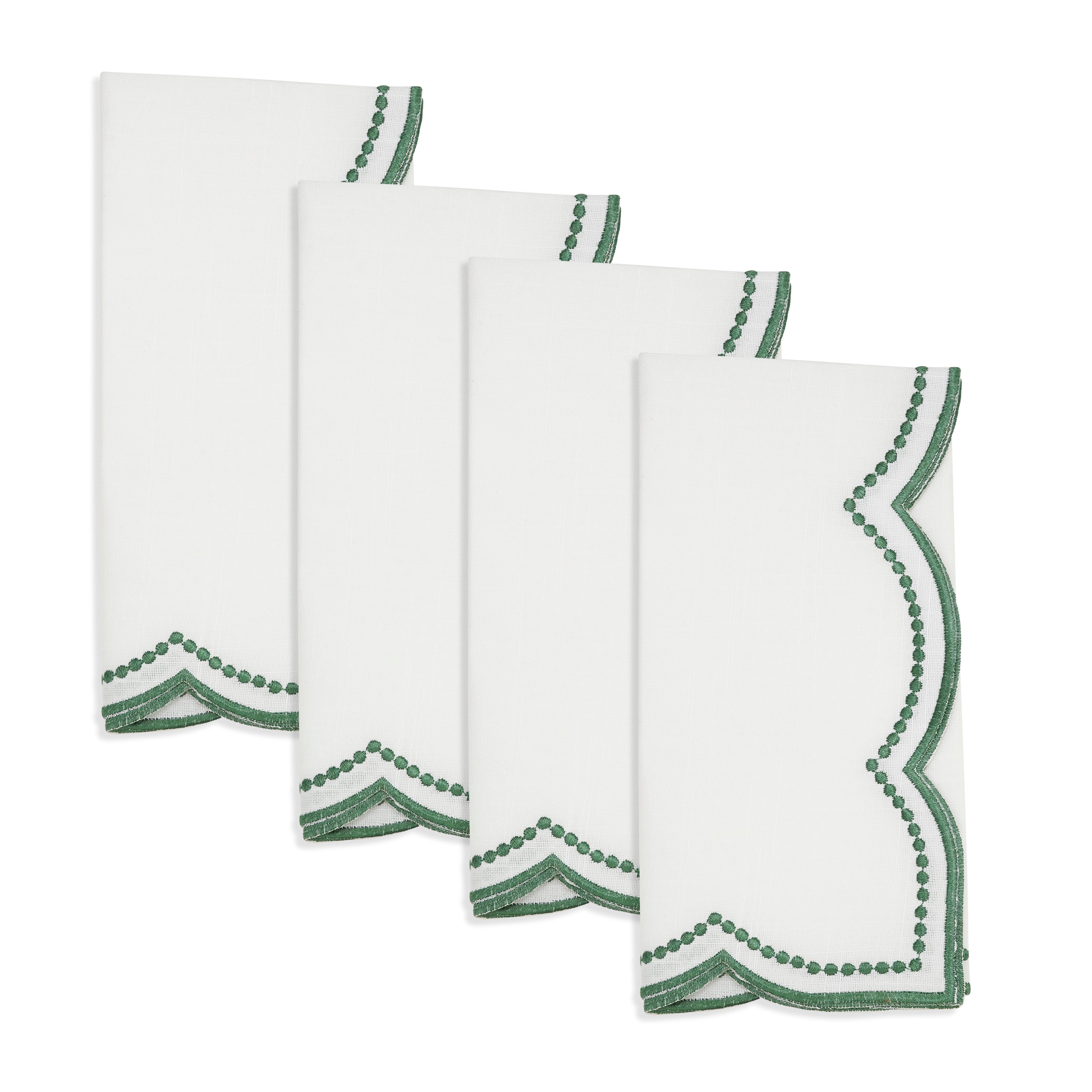 Embroidered Polka Dot Napkin w/ Scallop Edge, Set of 4