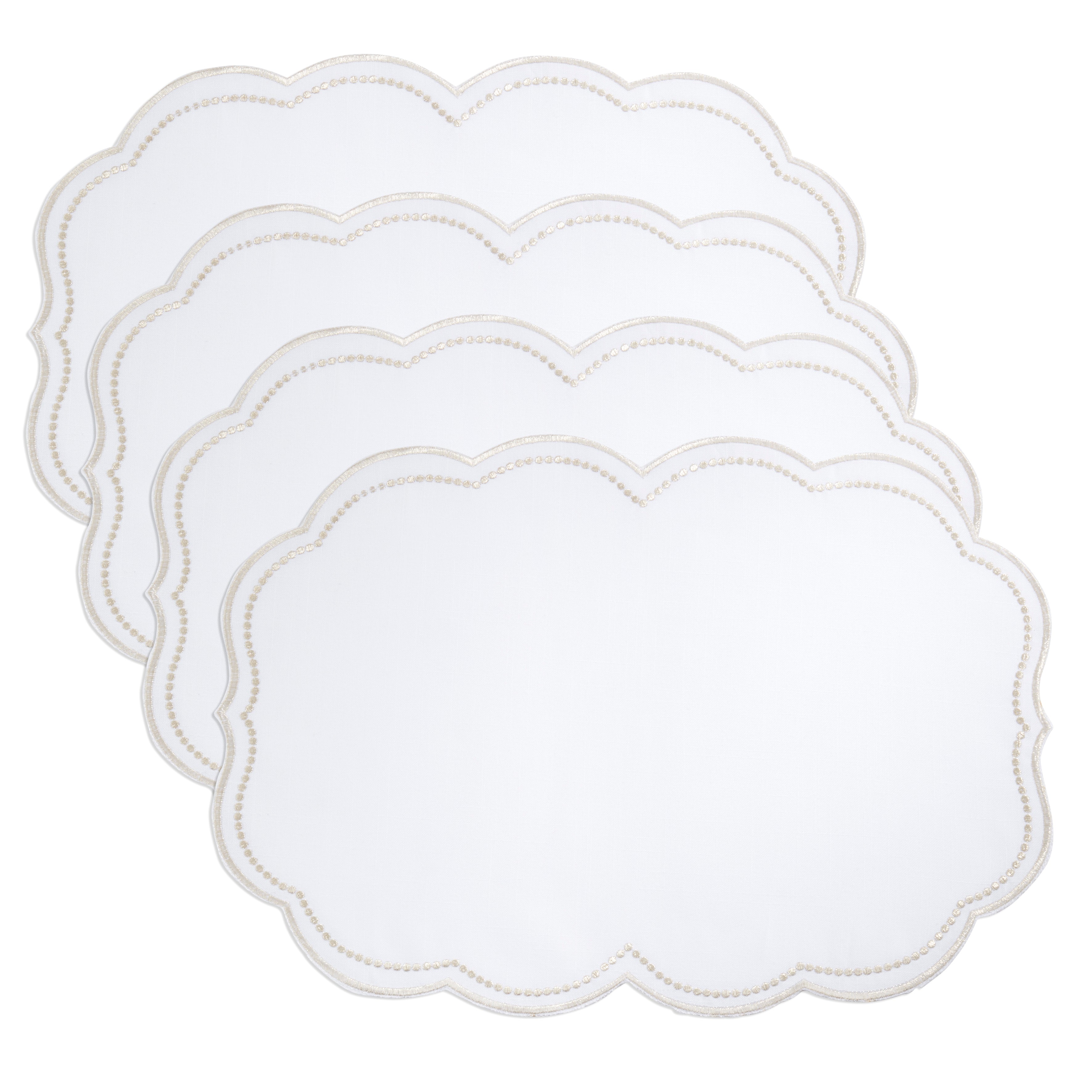 Embroidered Polka Dot Placemat w/ Scallop Edge, Set of 4