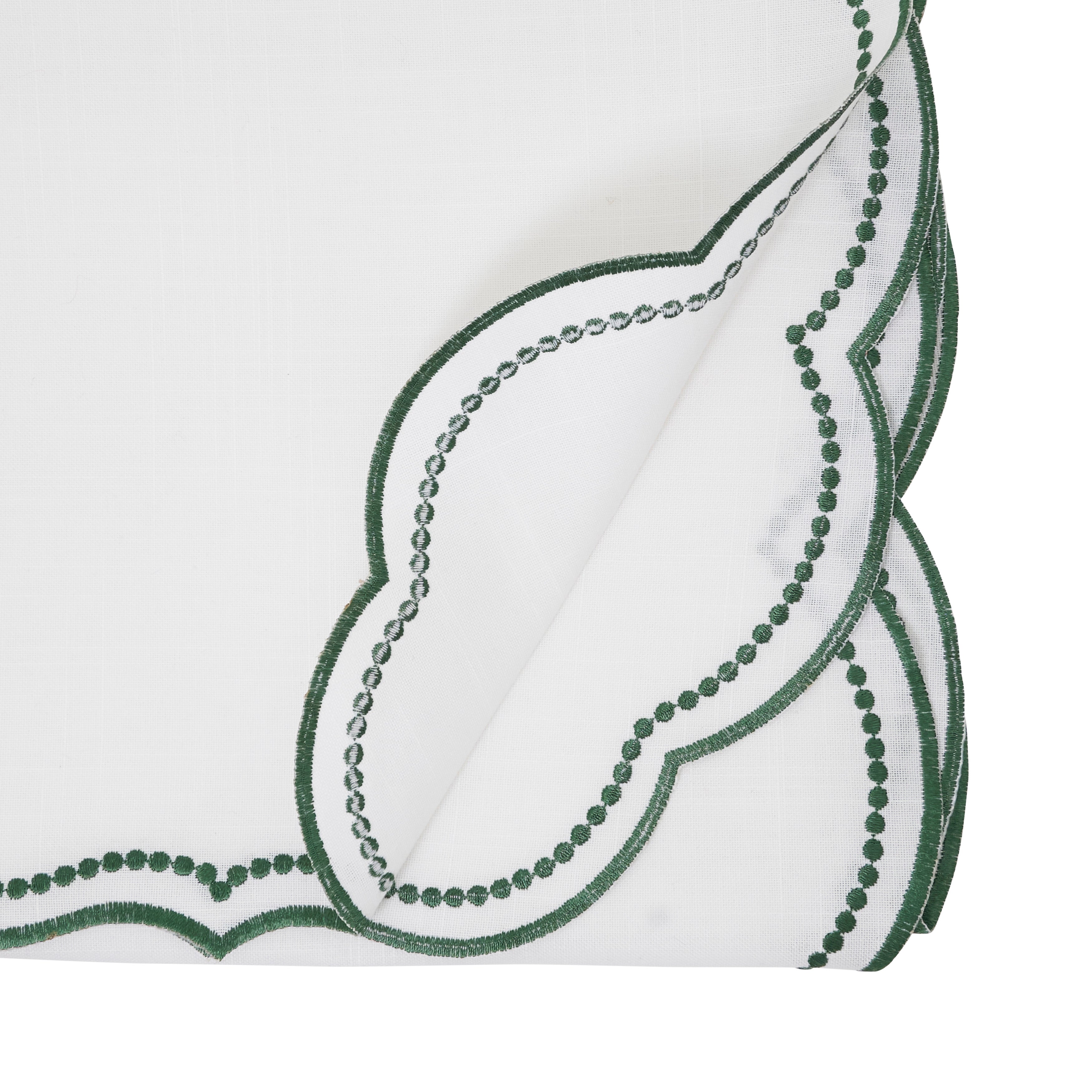 Embroidered Polka Dot Table Runner w/ Scallop Edge