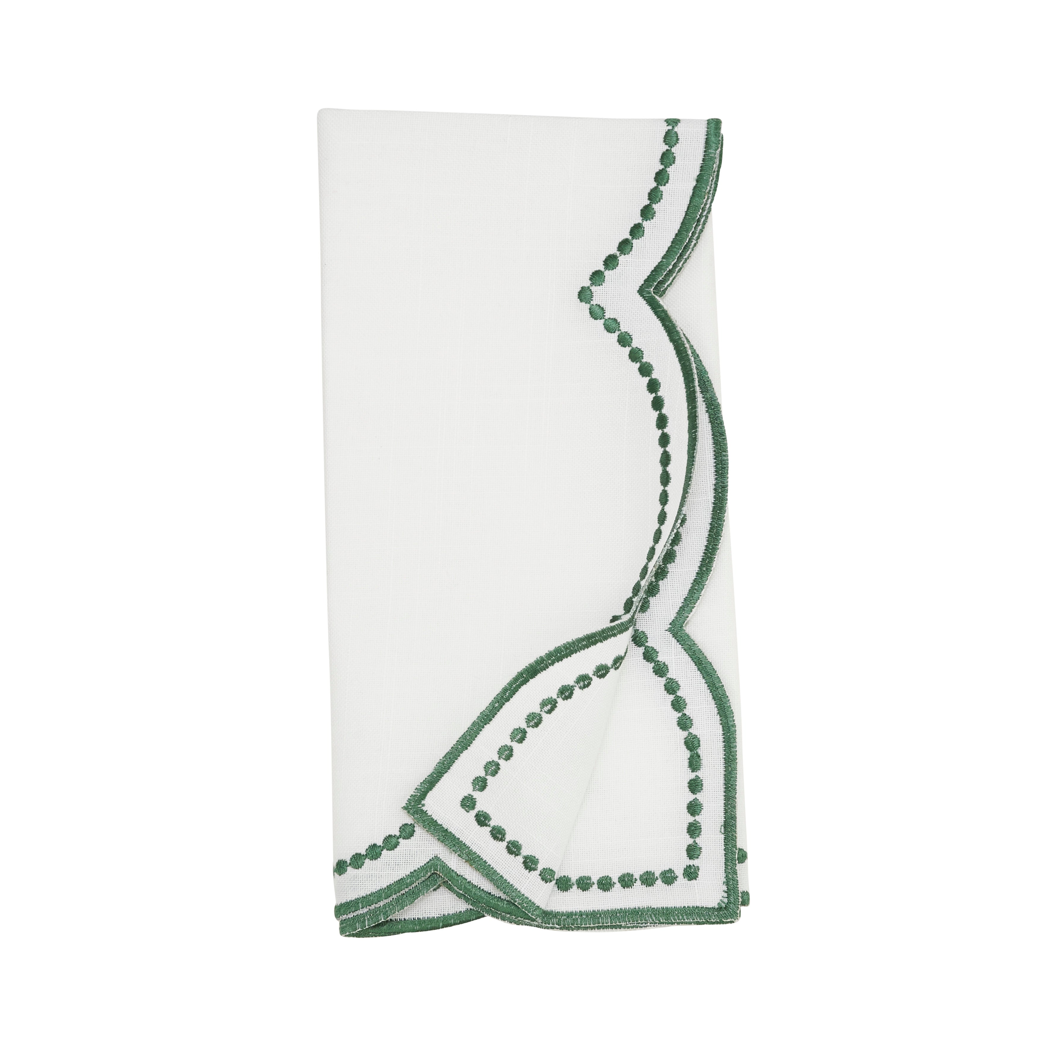 Embroidered Polka Dot Napkin w/ Scallop Edge, Set of 4