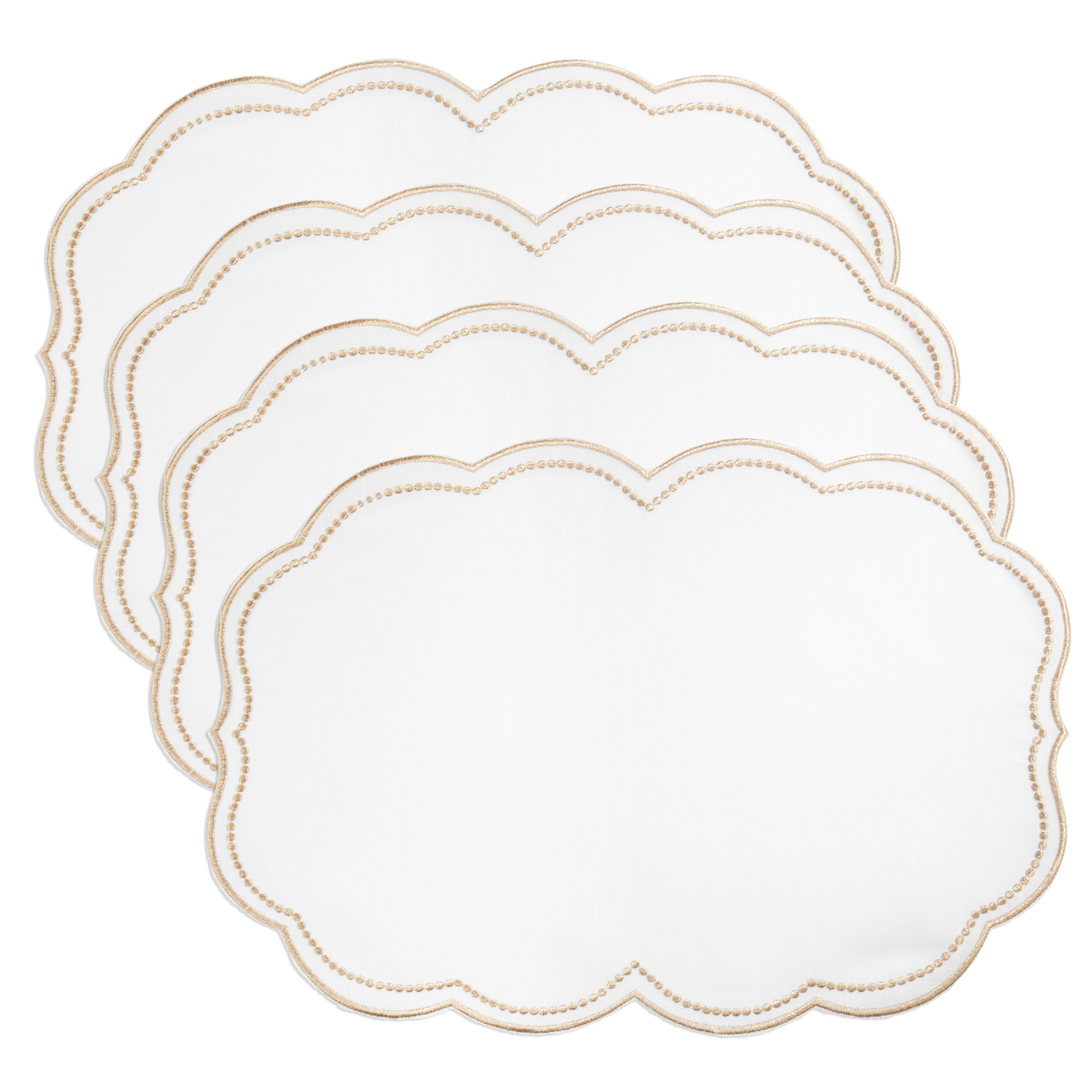 Embroidered Polka Dot Placemat w/ Scallop Edge, Set of 4