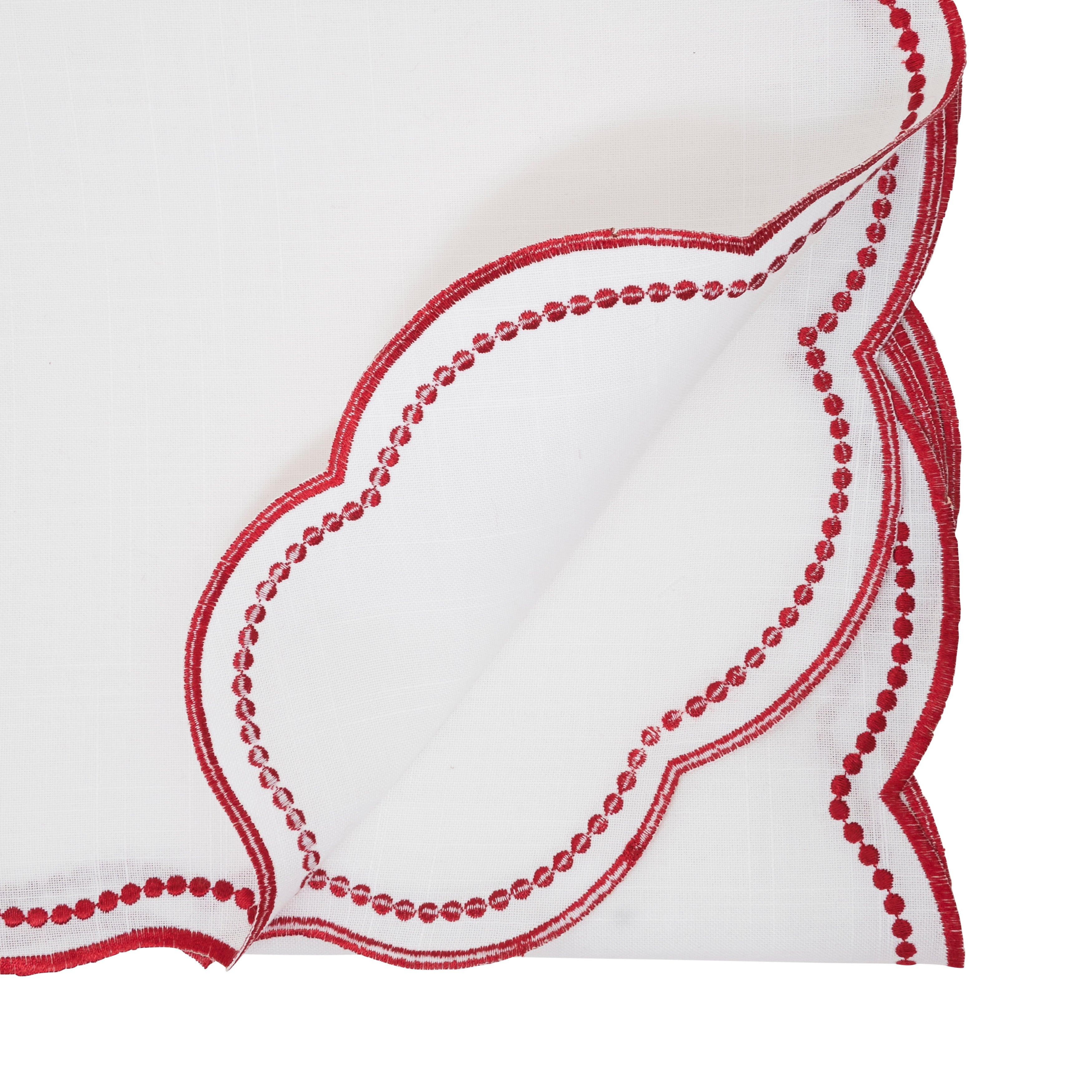 Embroidered Polka Dot Table Runner w/ Scallop Edge