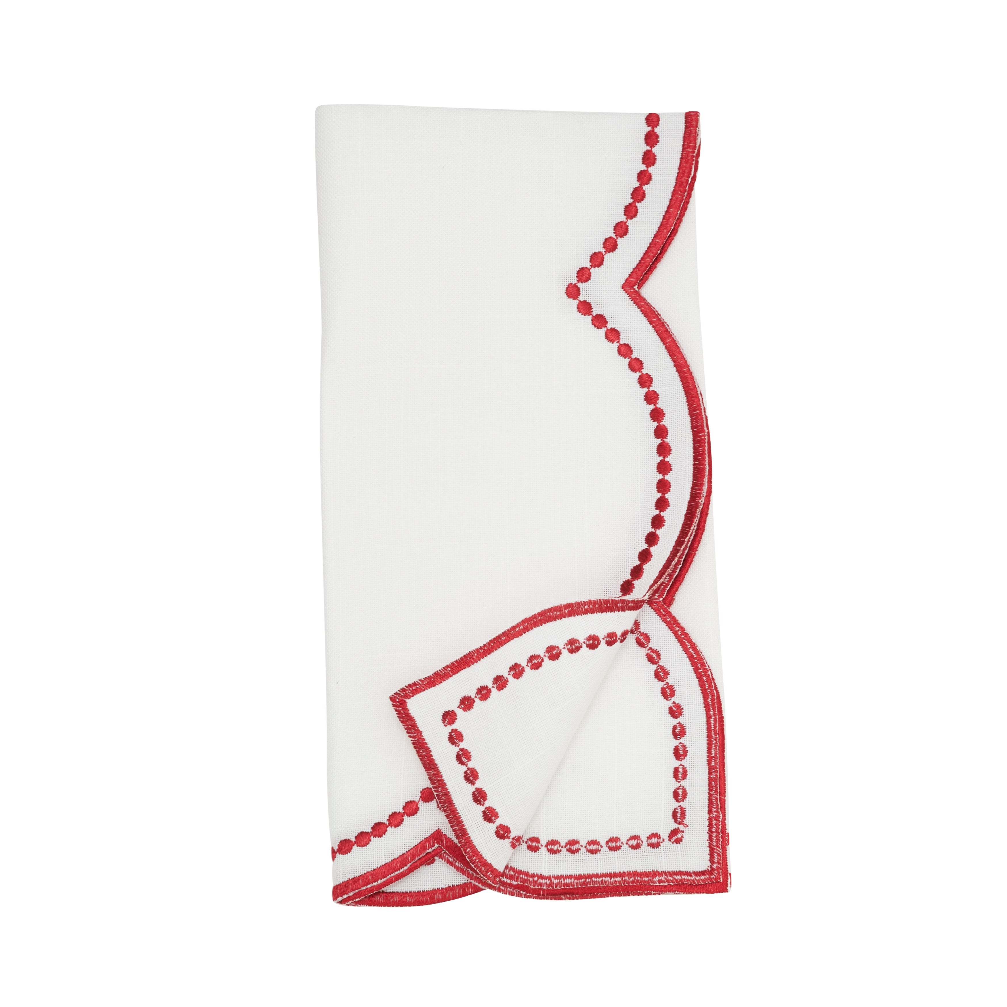 Embroidered Polka Dot Napkin w/ Scallop Edge, Set of 4