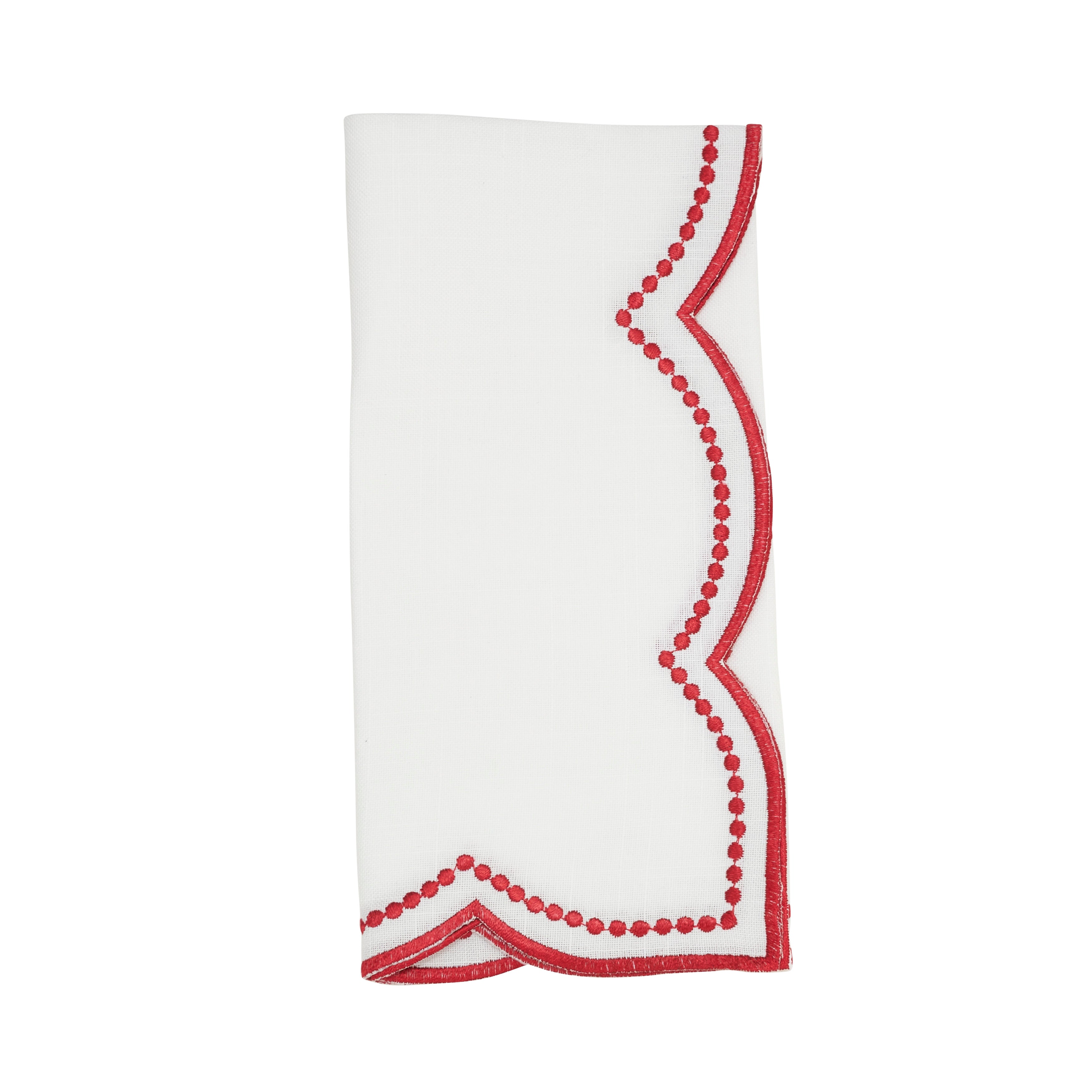 Embroidered Polka Dot Napkin w/ Scallop Edge, Set of 4