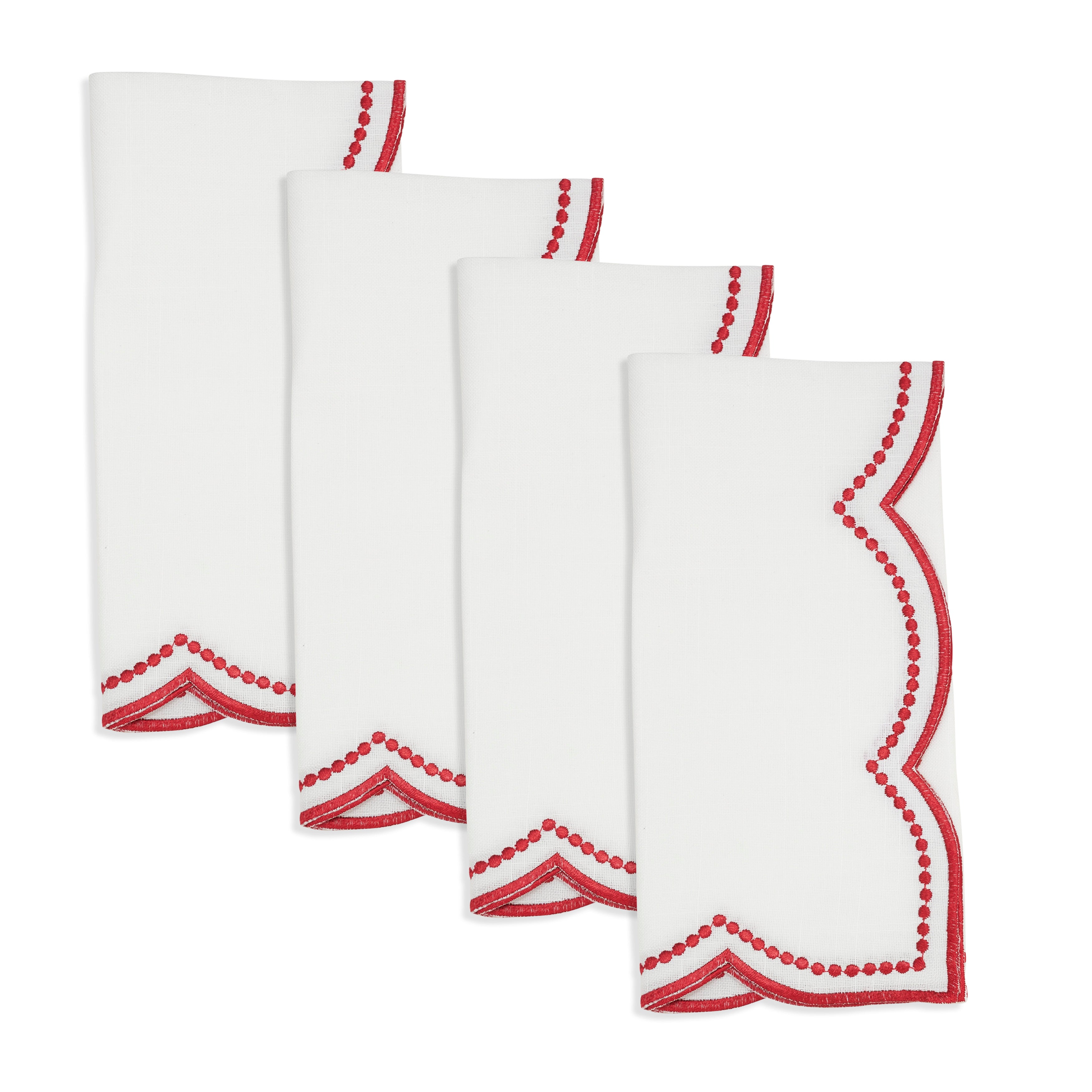 Embroidered Polka Dot Napkin w/ Scallop Edge, Set of 4