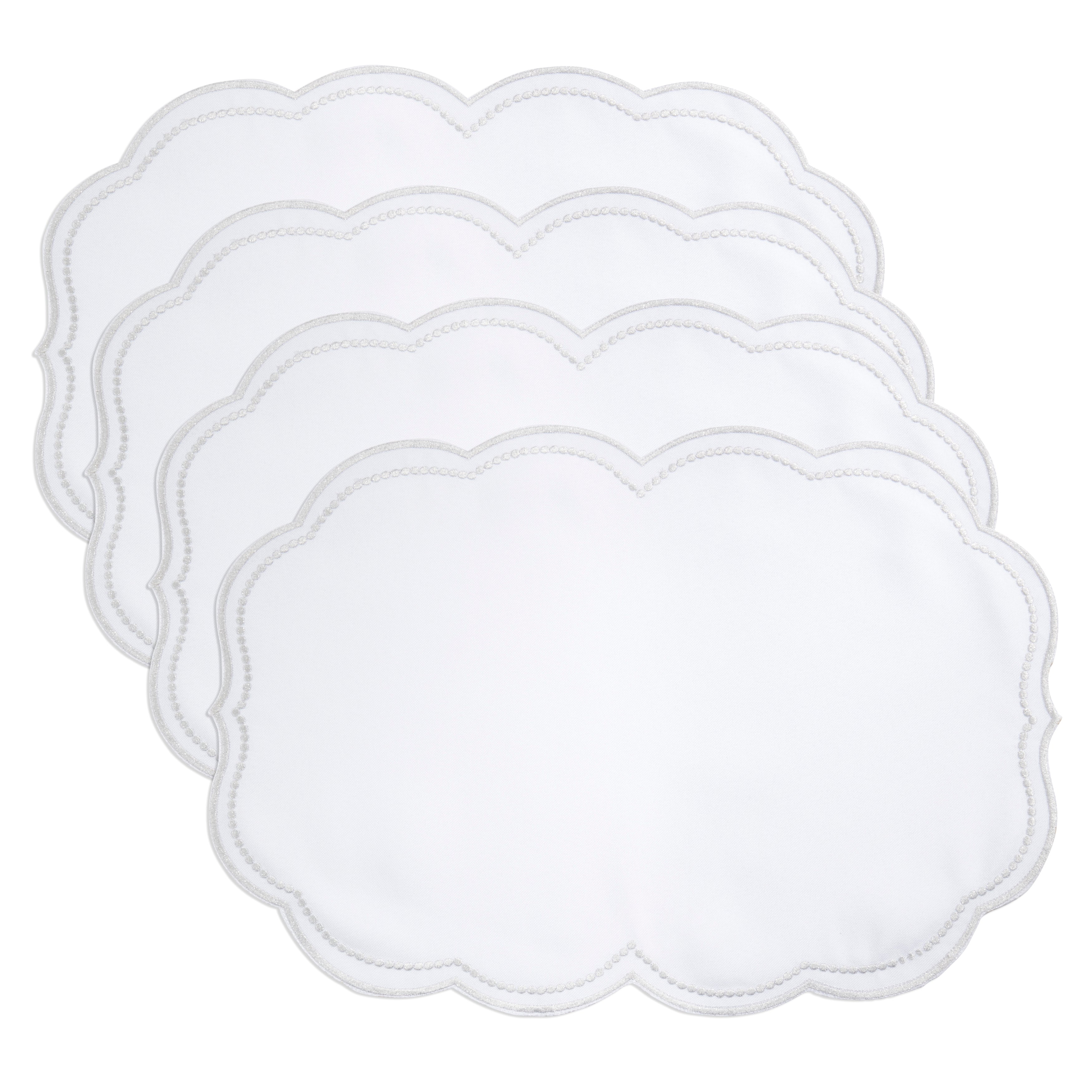 Embroidered Polka Dot Placemat w/ Scallop Edge, Set of 4