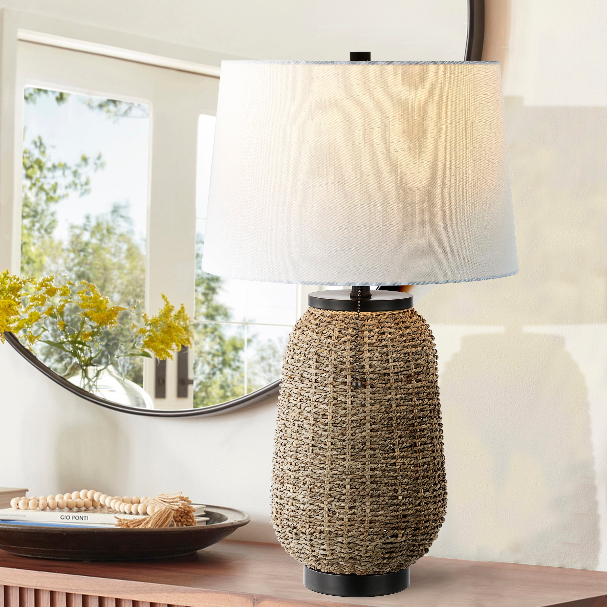 Chakrii Rustic Bohemian Iron/Rattan LED Table Lamp with Pull-Chain