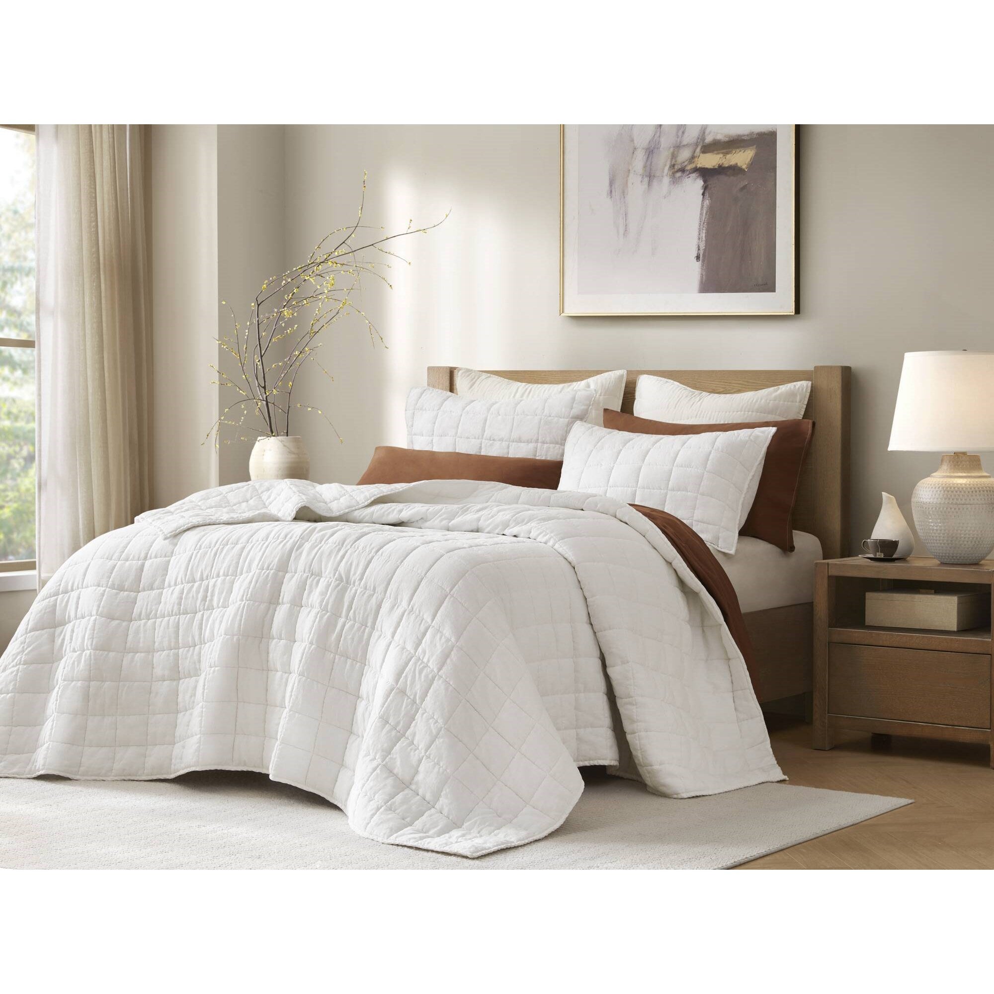 3 Piece Garment Washed French Linen Quilt Set