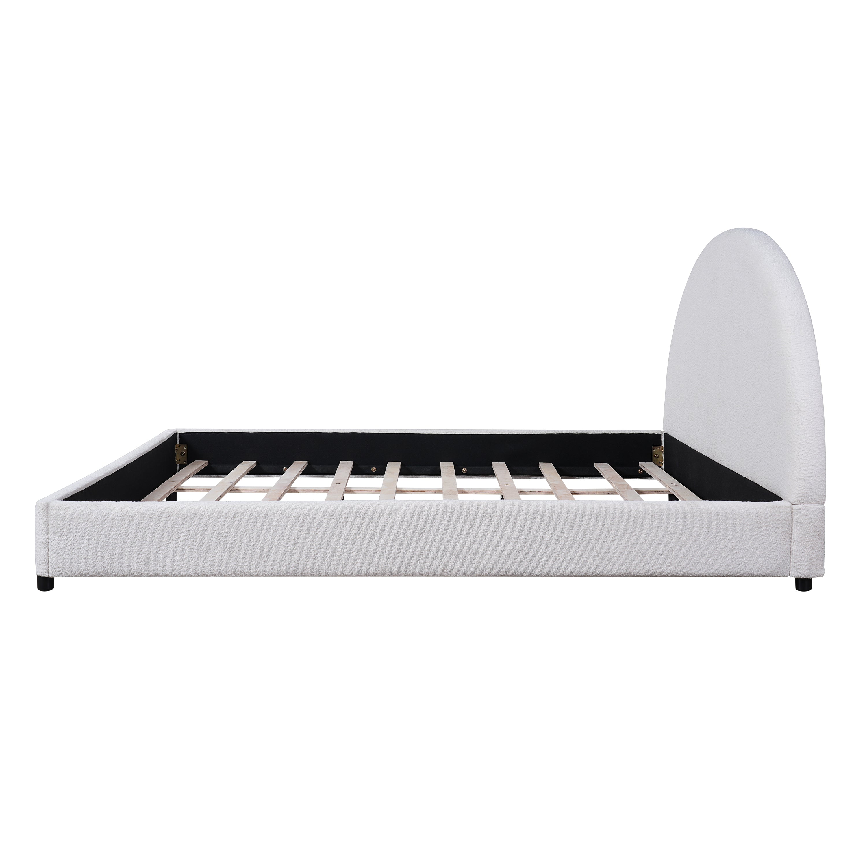 Bed Frame With Boucle Upholstered Round Curved Headboard