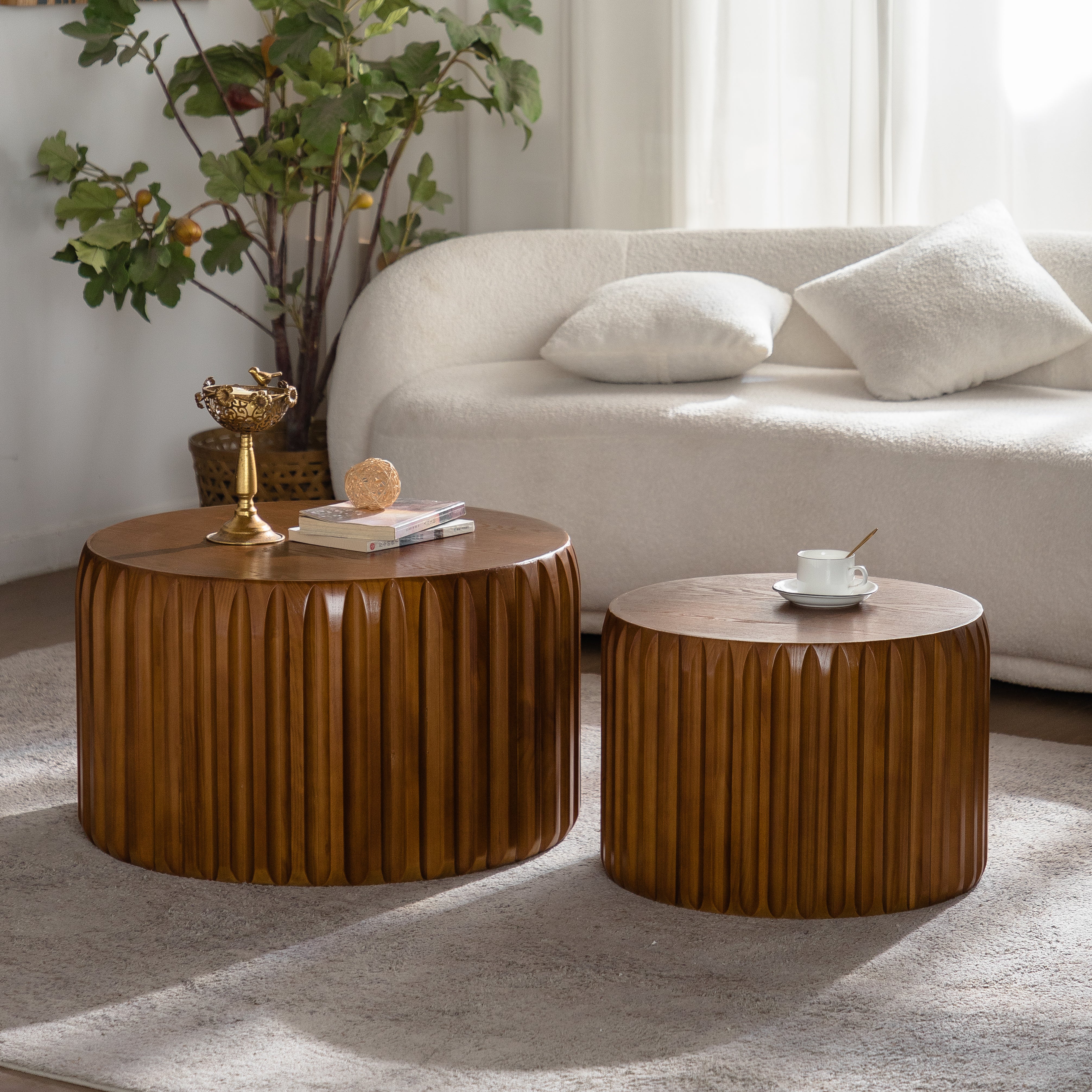 Set of 2 Fluted Round Coffee Tables