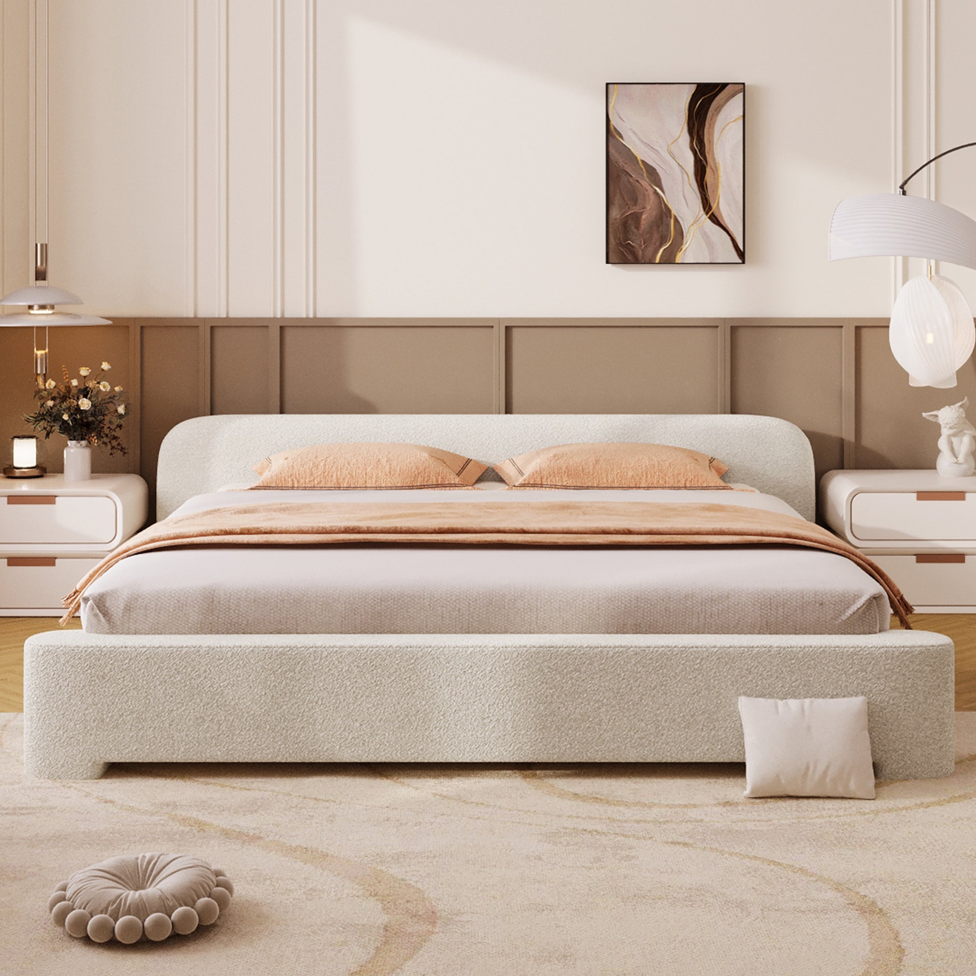 Cozy White Bouce Upholstered Bed
