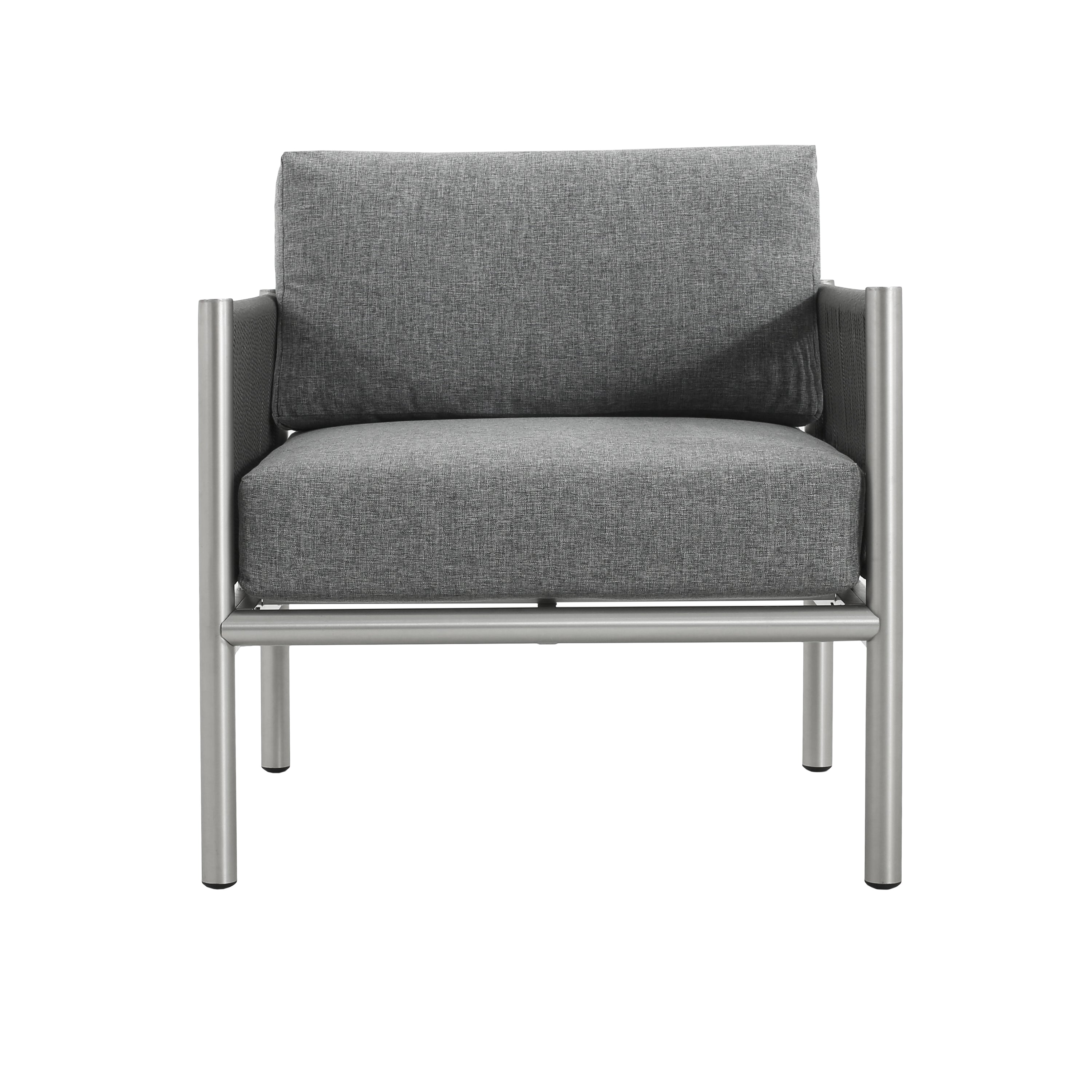 Outdoor Club Chair with Braided Rope Design and Aluminum Frame