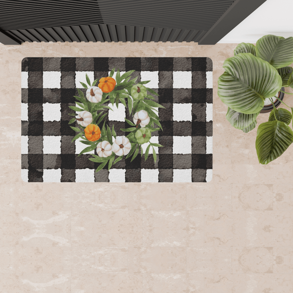 Black-and-White-Gingham-Tri-Color-Pumpkin-Wreath-Kitchen-and-Doormat-Home-Decor