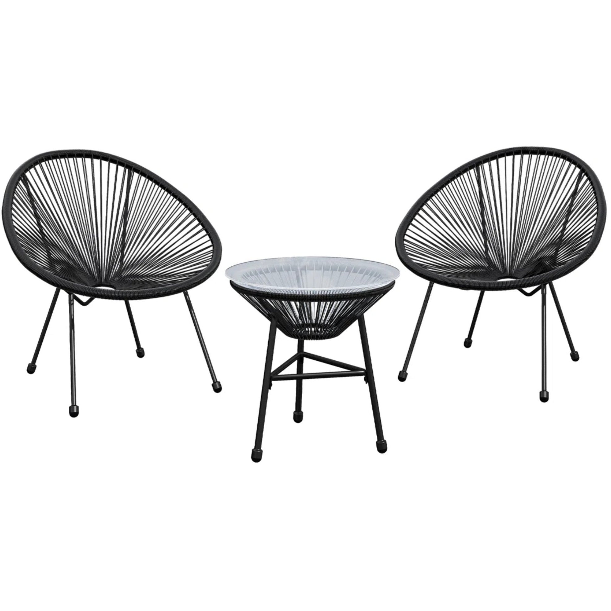 Acapulco-Style 3-Piece Patio Bistro Set with Gray PE Rattan Chairs & Tempered Glass Table