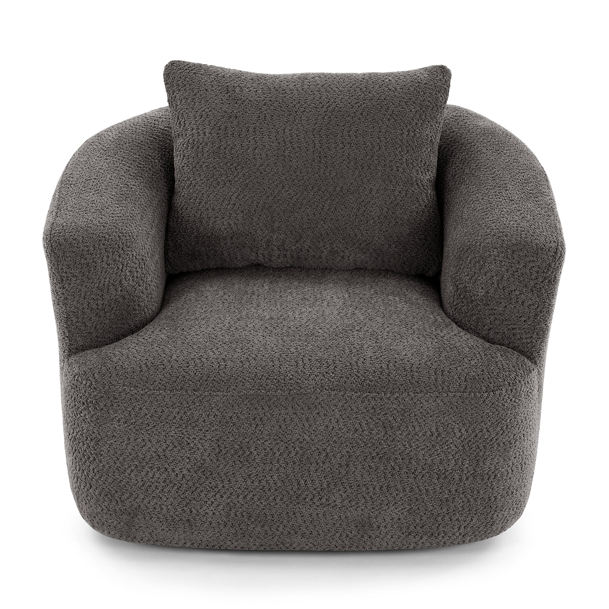 360° Swivel Barrel Chenille Upholstered Accent Chair with Throw Pillow