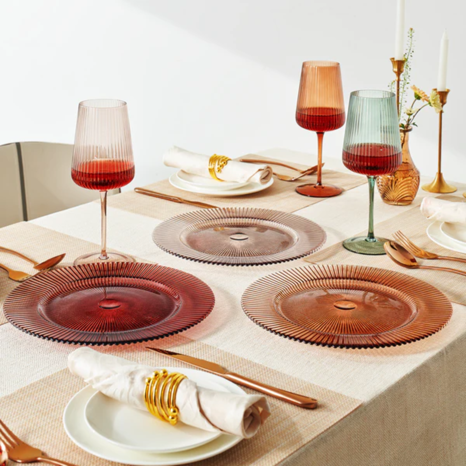 Tonal Ribbed Glass Plate, Set of 6