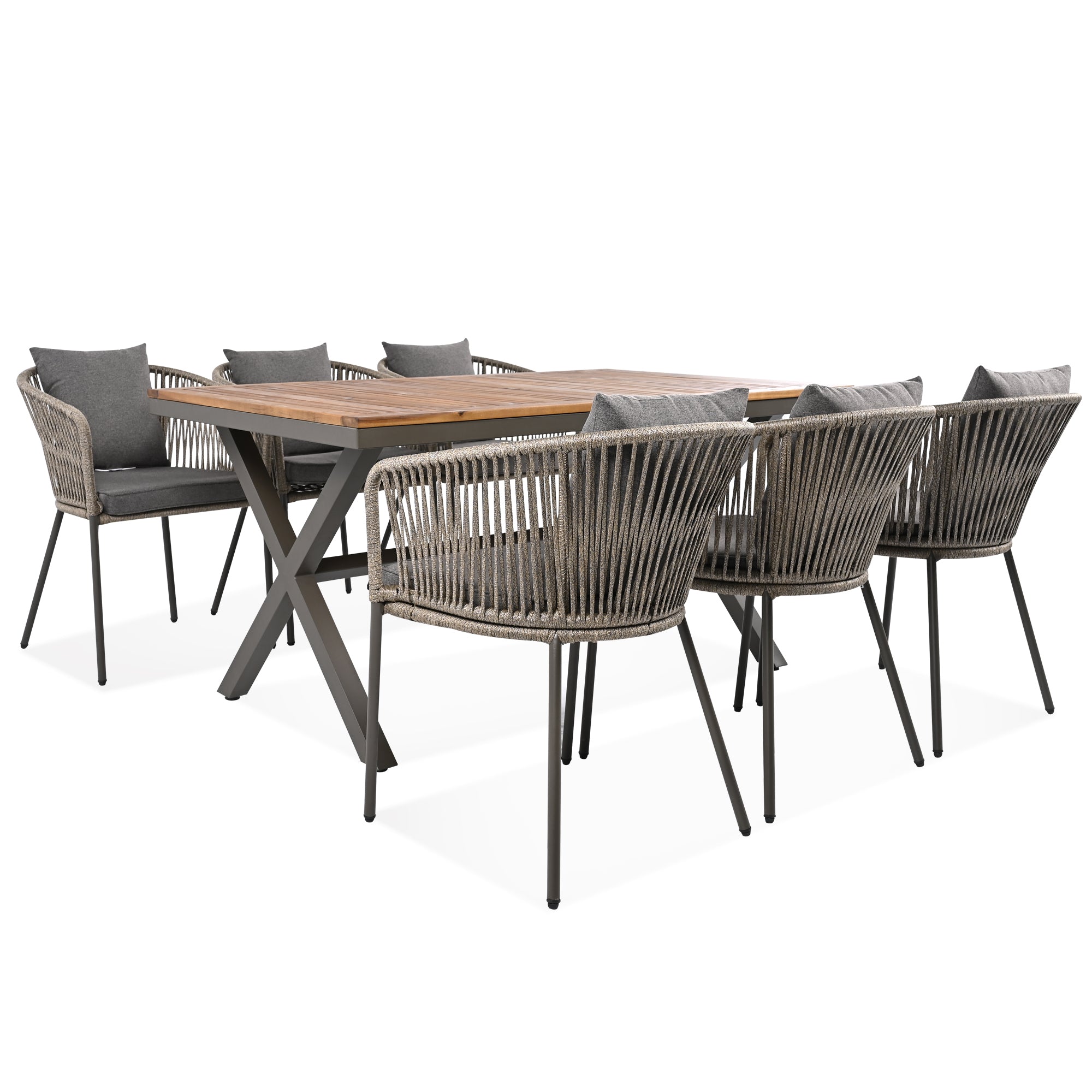 Exalted 7-Piece Outdoor Dining Set with Curved Back Chair and Rectangle Table