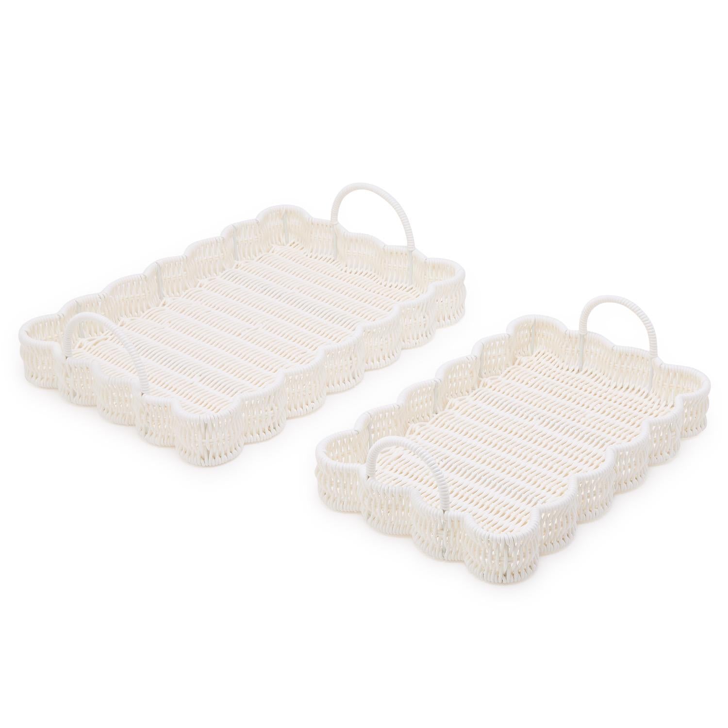 All Weather Wicker Scalloped Edge Serving Trays, Set of 2