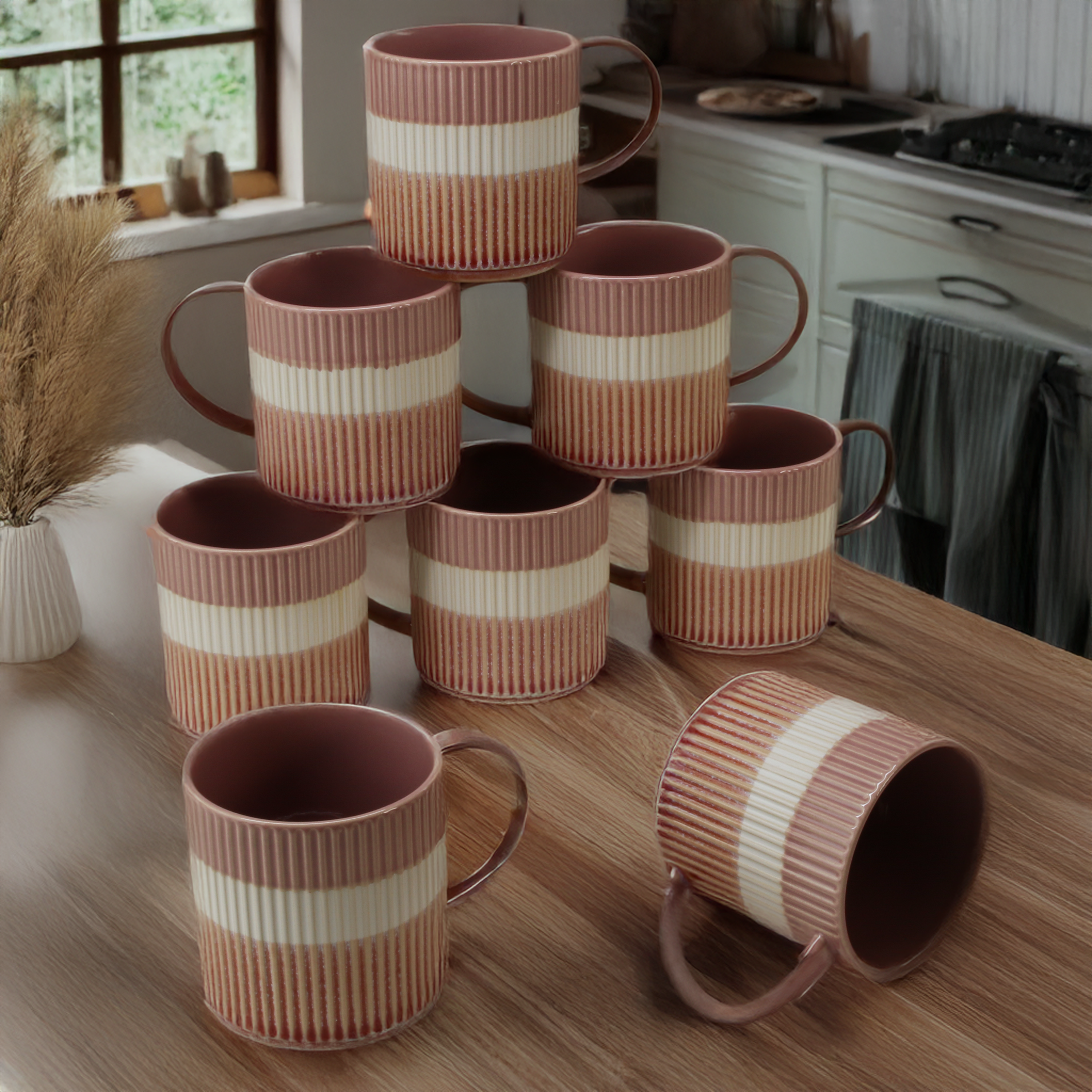 Tri-Color Mugs, Set of 8