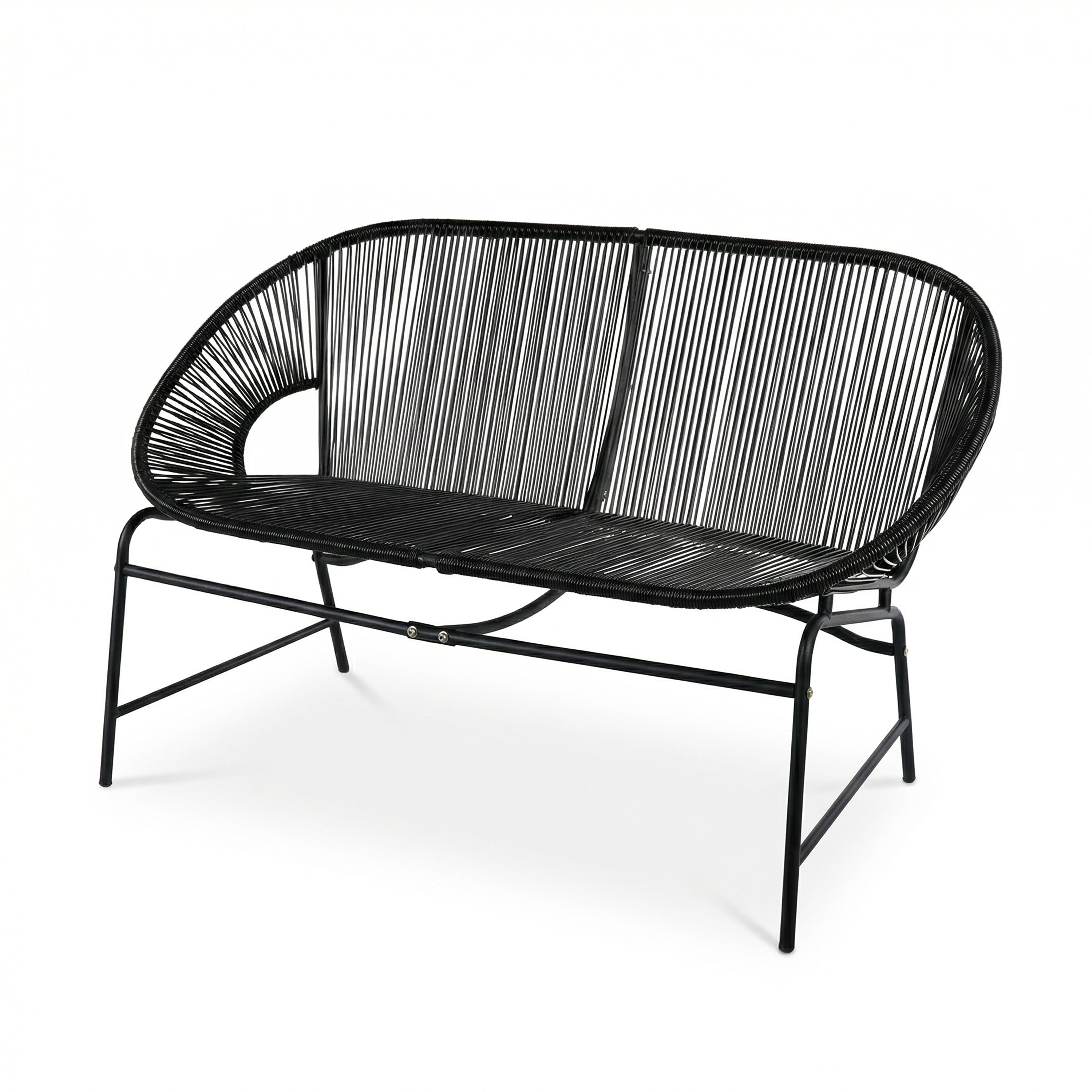 NUSA OUTDOOR PATIO 4-PCS CHAT SET, TEAL PE RATTAN & IRON FRAM FURNITURE, ACACIA WOOD TABLE