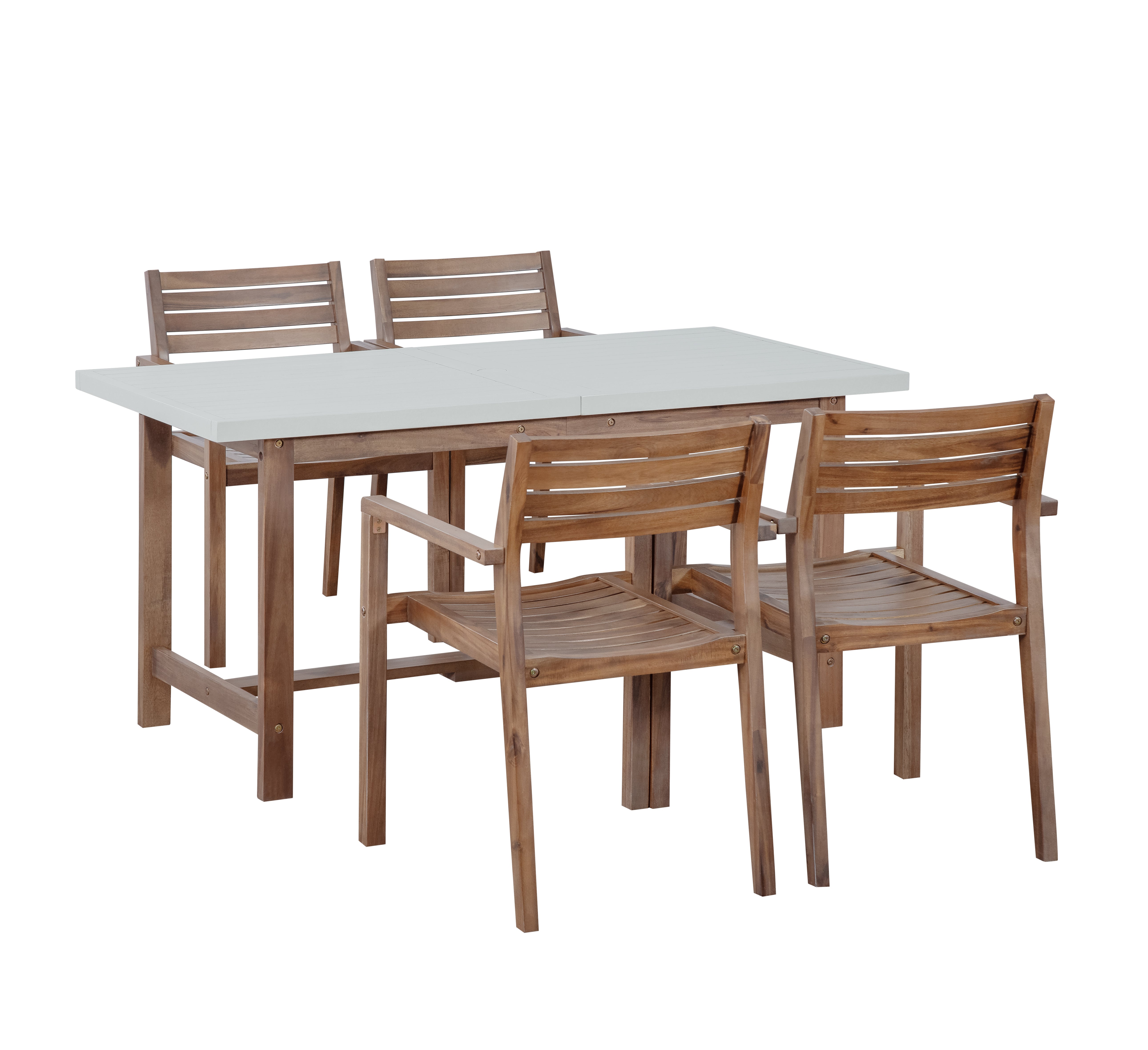 U_STYLE 5-Piece Outdoor Acacia Wood Outdoor Dining Set of 4,59.06-Inch Rectangular Table with Umbrella Hole,Suitable for Patio, Lawn, Garden, Poolside, & Indoor Use
