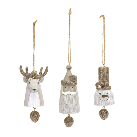 Modern Winter Character Bell Ornament, Set of 6