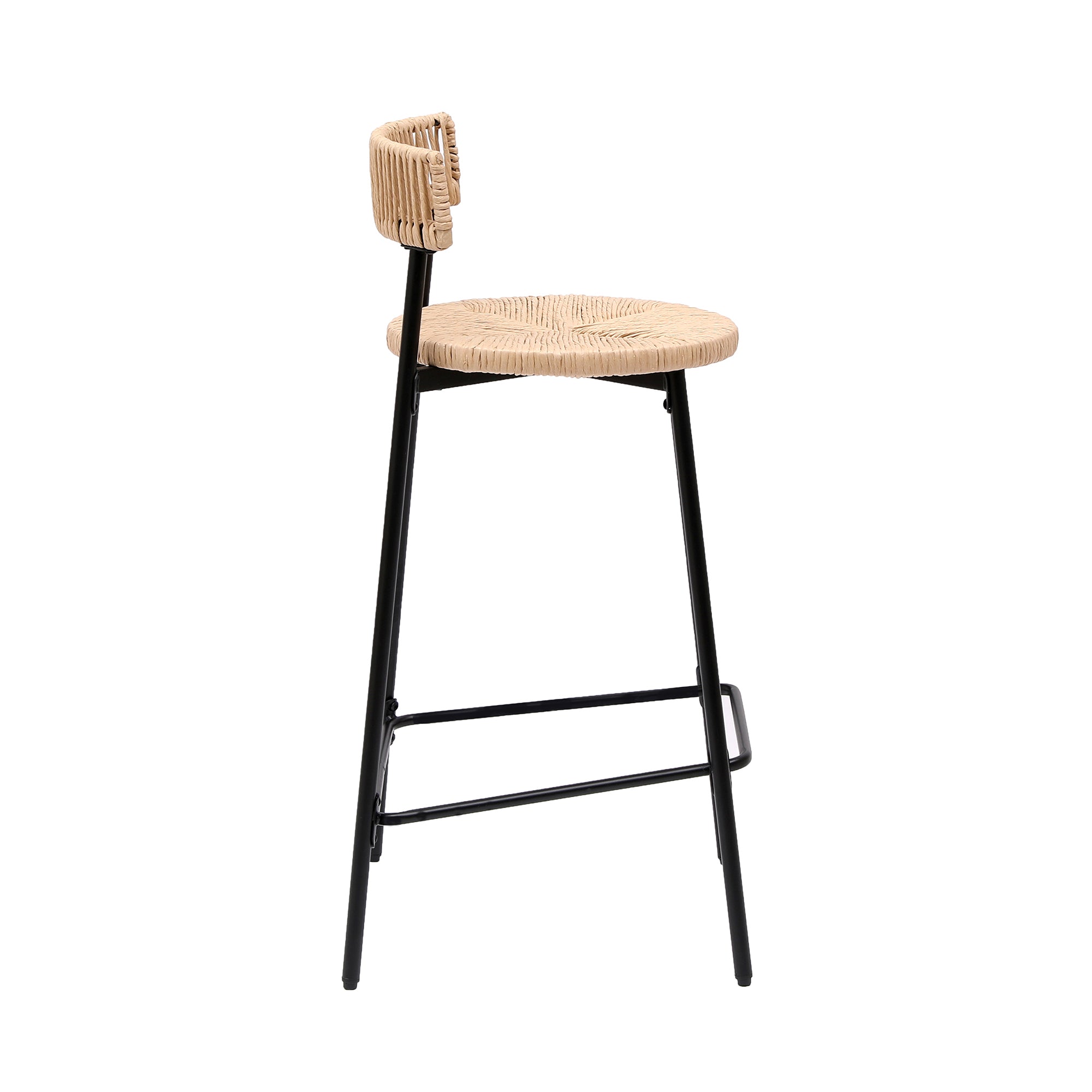 Boho Handwoven Paper Rope Counter Stools, Set of 2