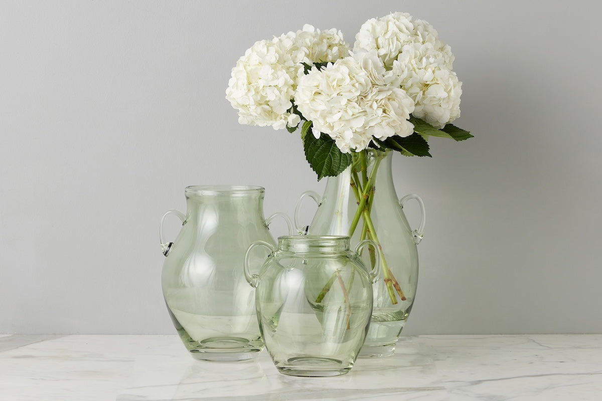 Glass Amphora Flower Vase, Sage Green