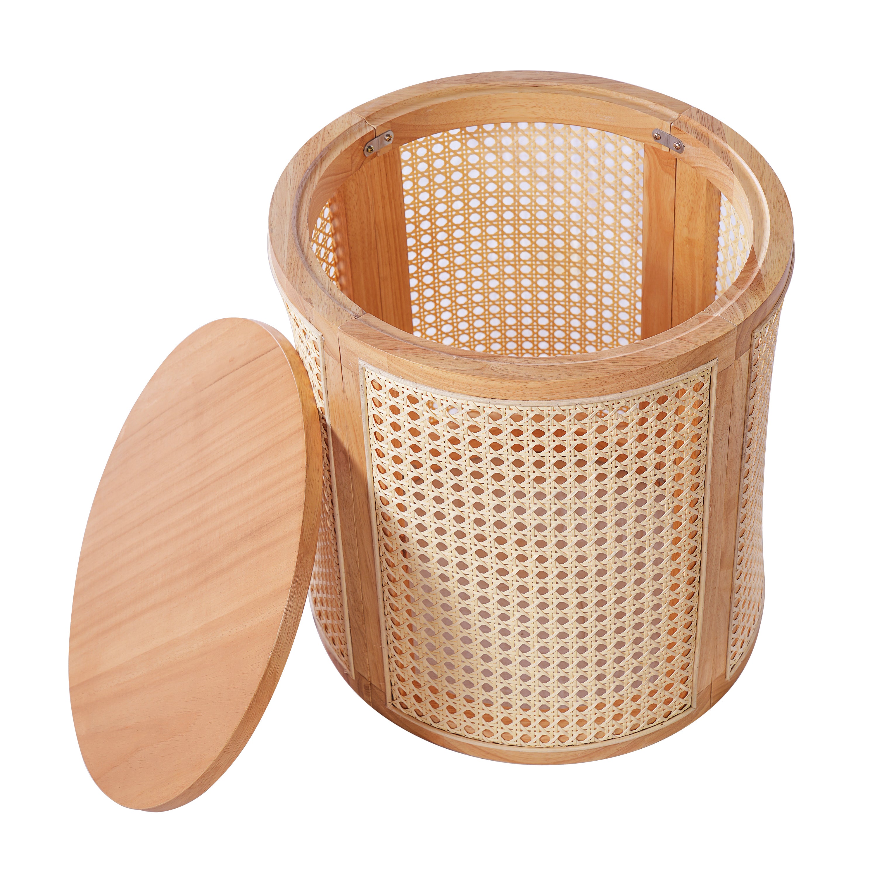 Round Rattan Pillar Storage Accent Table