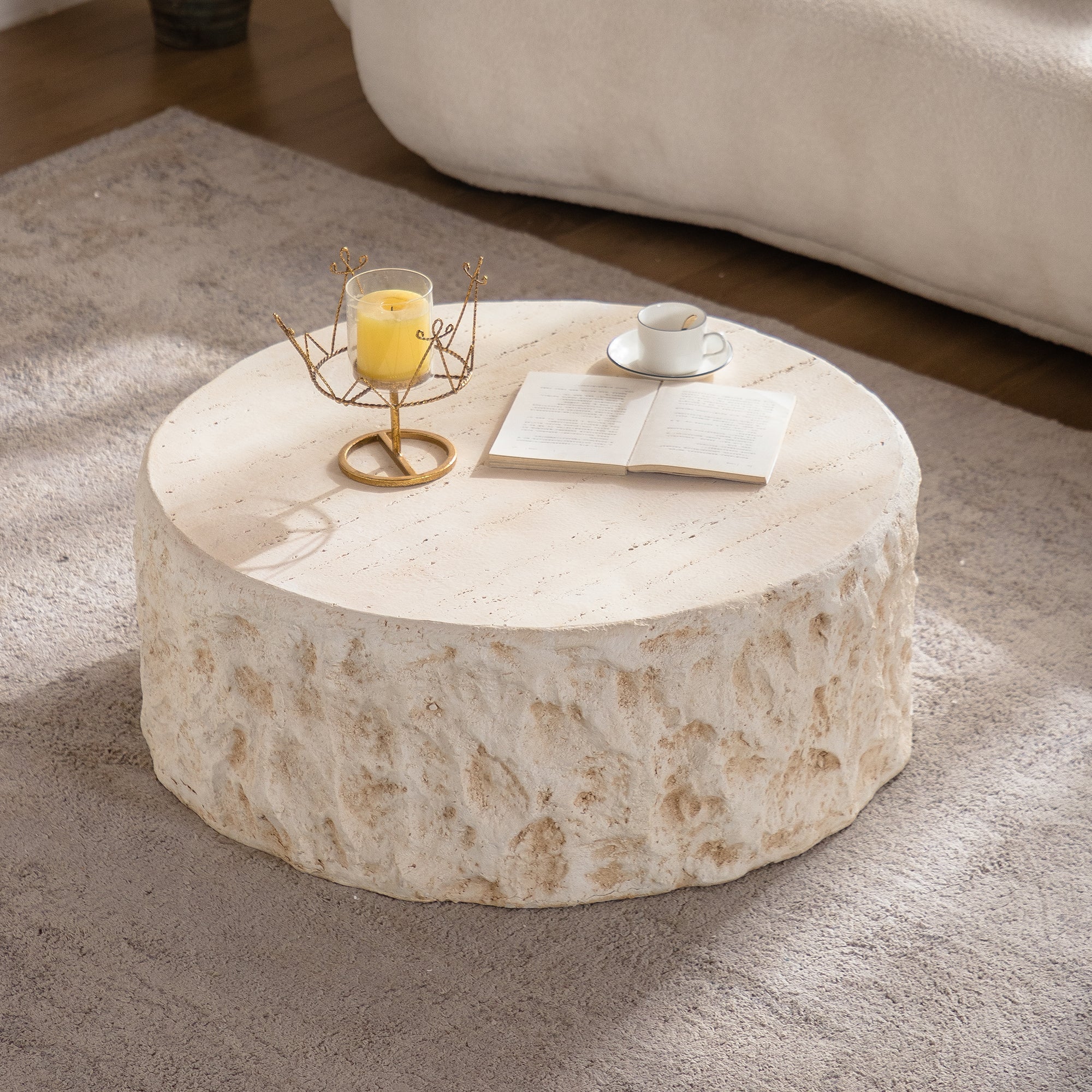 Mid-Century Round Faux Stone Coffee Table