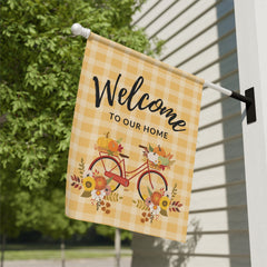 Welcome to Our Home Autumn Bike Gingham Garden & House Banner