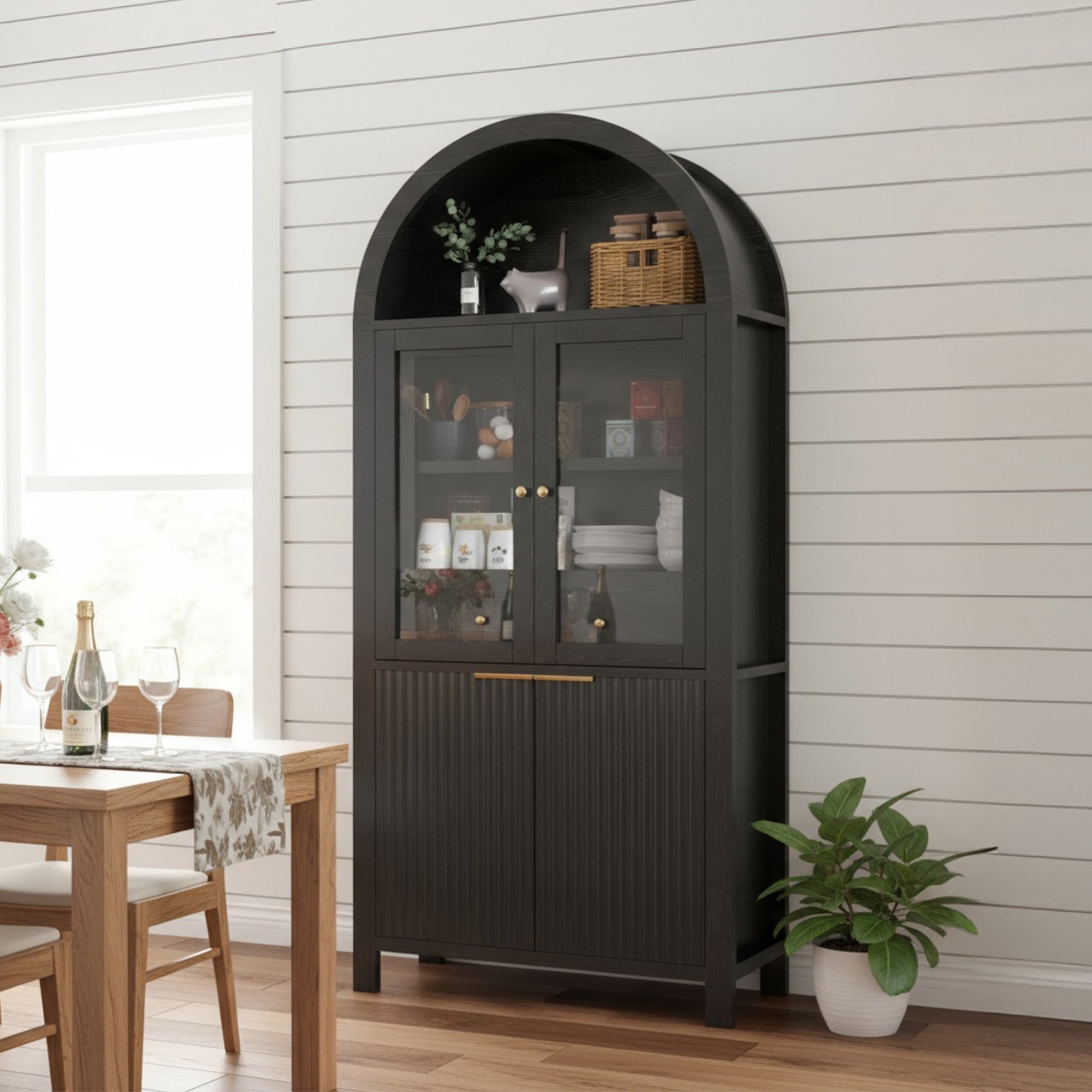 Fluted Arched Storage Cabinet with Adjustable Shelves