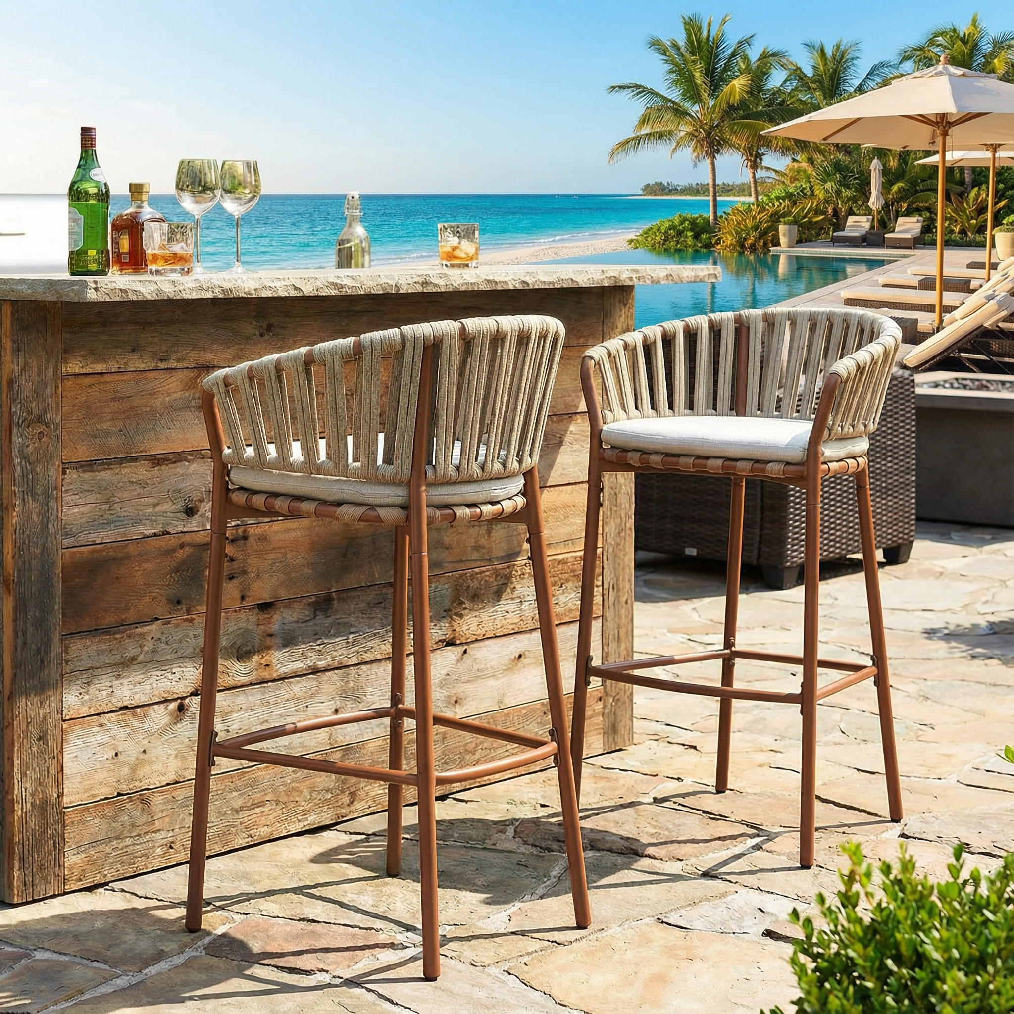 Lodi Outdoor Rope Barstools, Set of 2