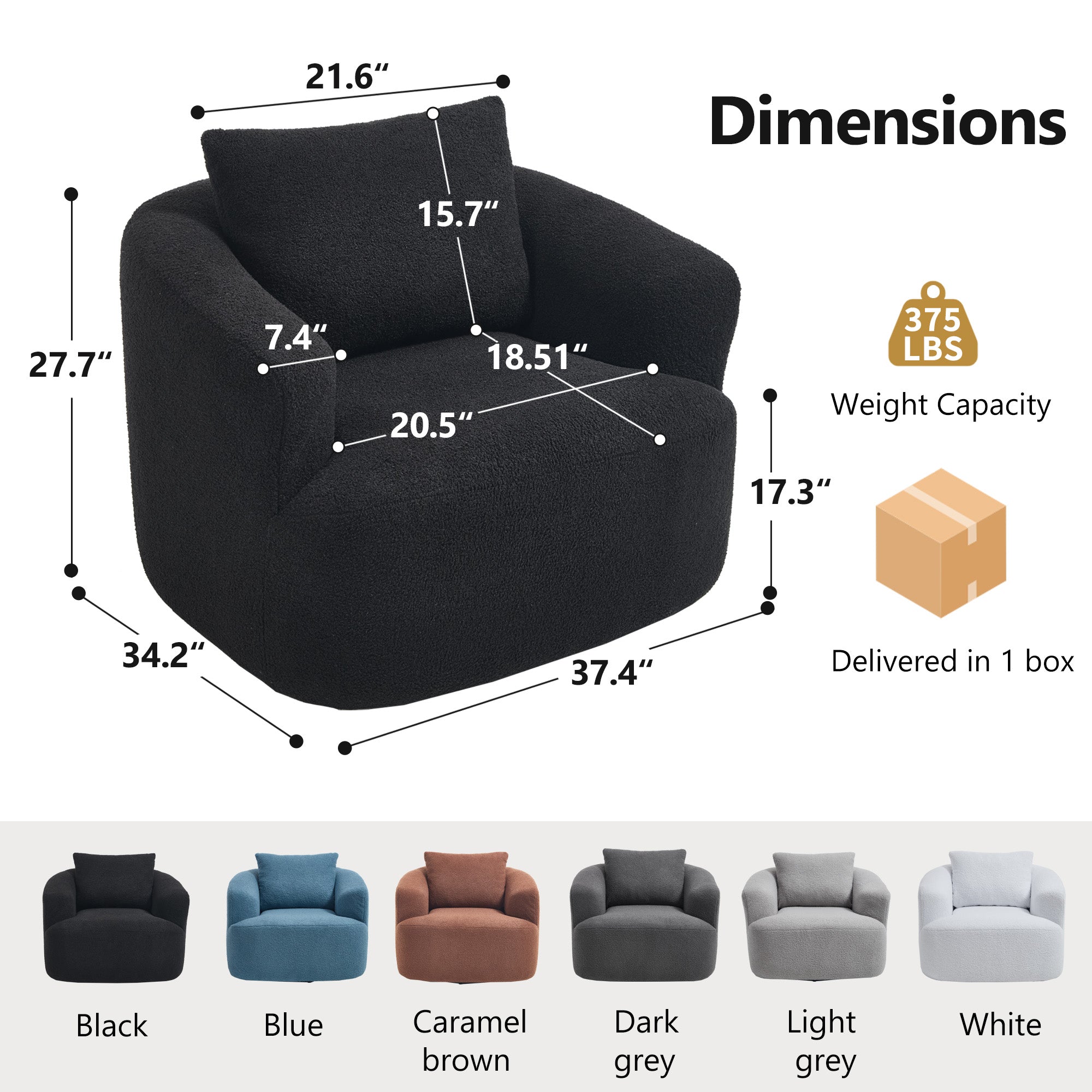 Teddy Fleece 360° Swivel Round Upholstered Comfy Accent Chair With Pillow