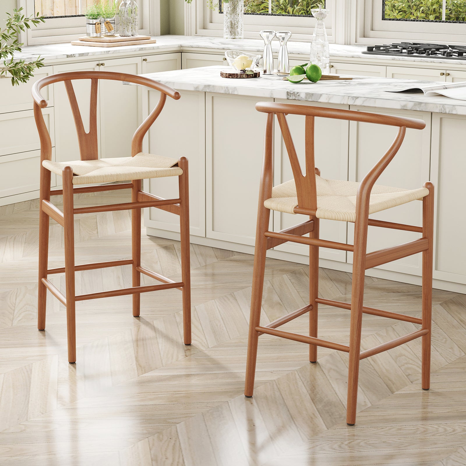 Wishbone Counter Height Barstool with Woven Seat