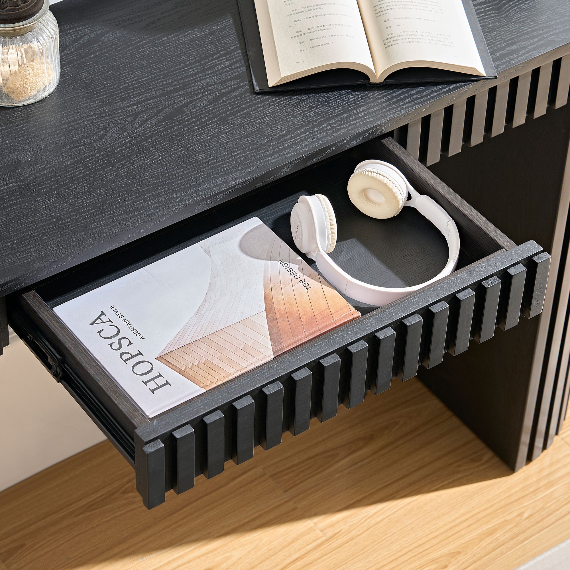 Mariposa Console Table with Drawer and Unique Vertical Stripe Design