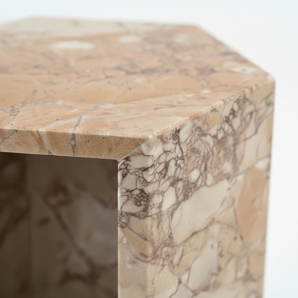 Rose Tea Vein Natural Pink Marble Hexagon Side Table