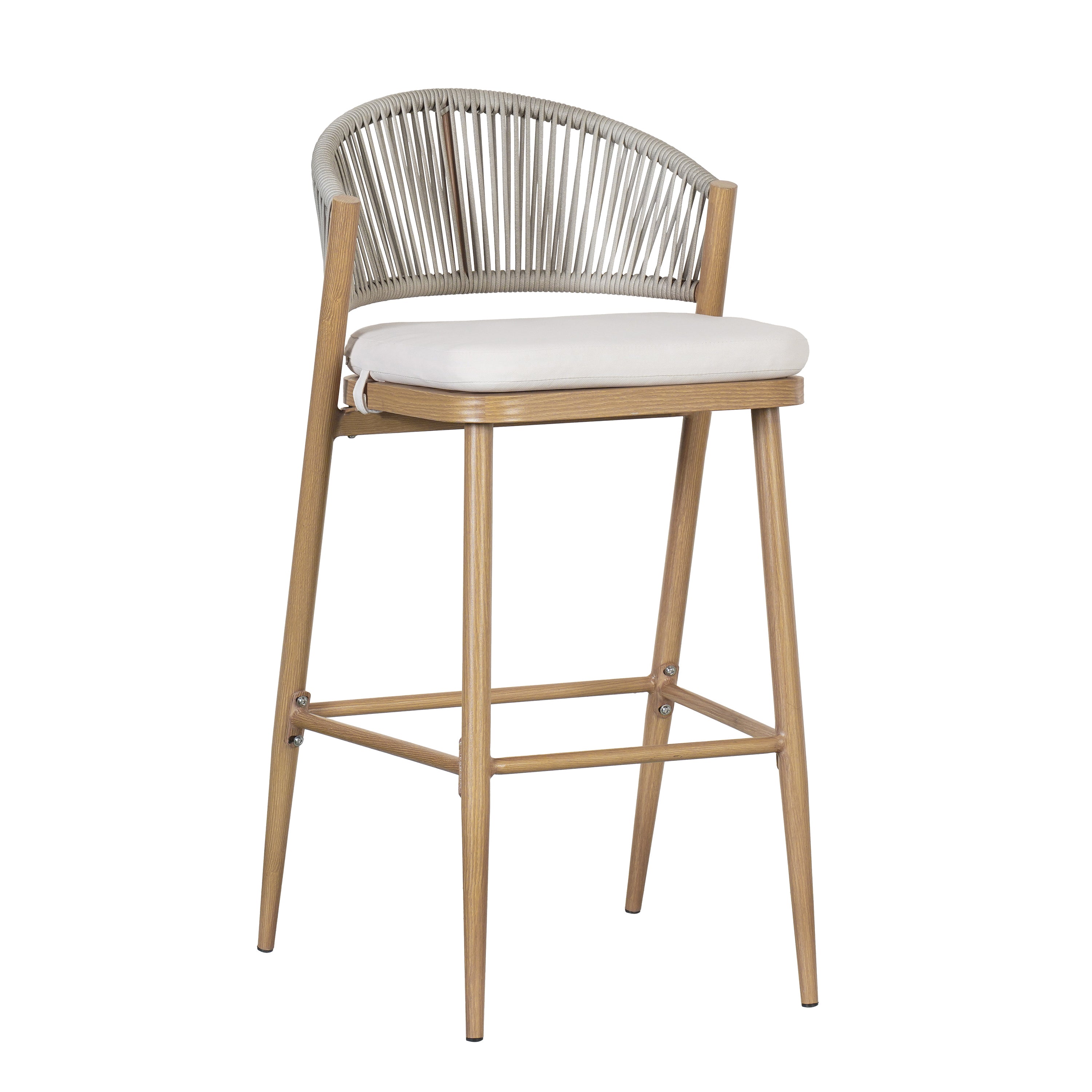 Outdoor Metal Frame Stools with Scallop-Shaped Backrest & Water-Resistant Cushions, Set of 2